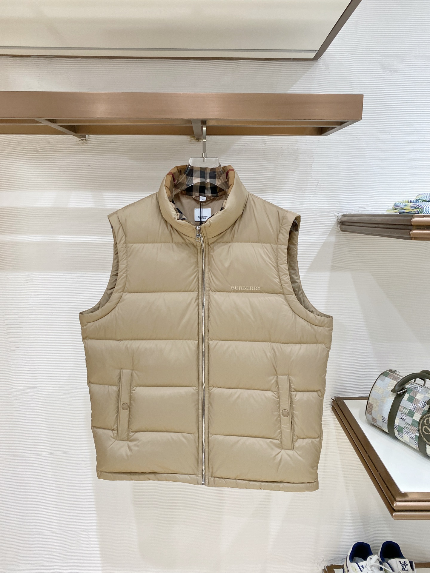Burberry Tan Stand Collar Puffer Vest