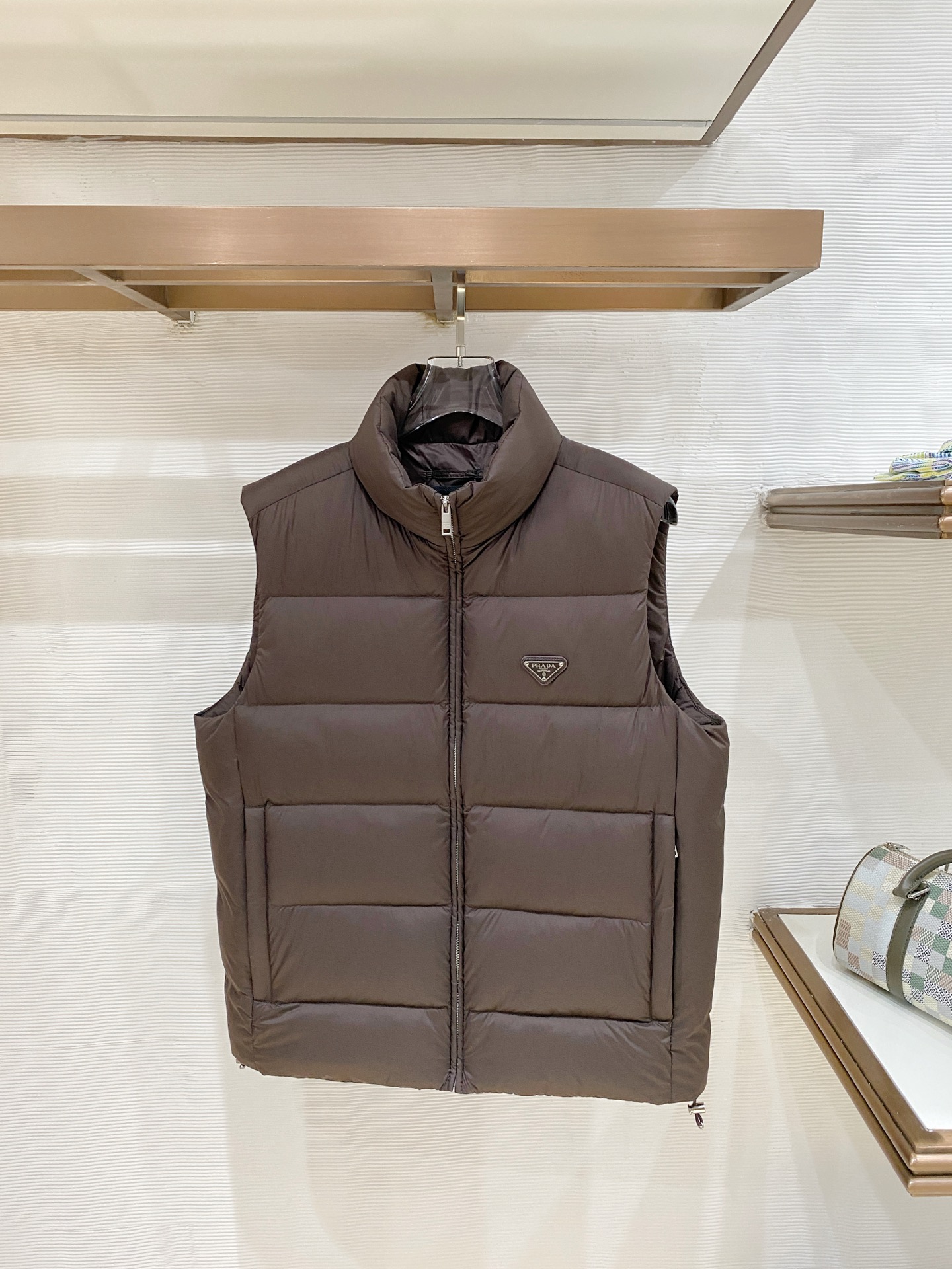Prada Brown Stand Collar Puffer Vest