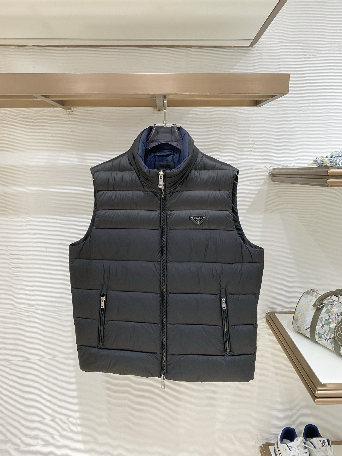Prada Black Stand Collar Puffer Vest