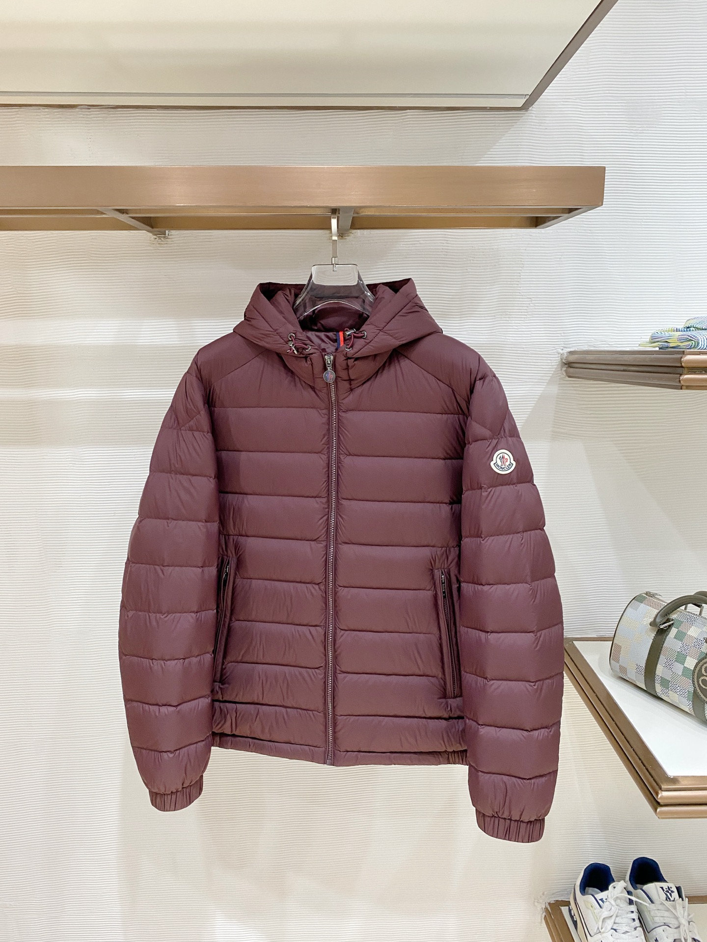 Moncler Burgundy Hooded Puffer Jacket