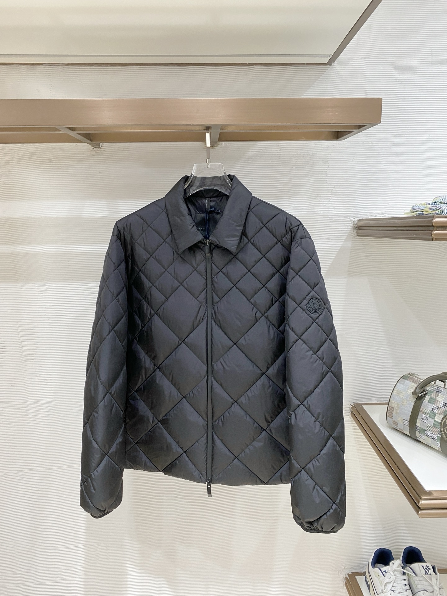 Moncler Black Collared Diamond Quilted Jacket