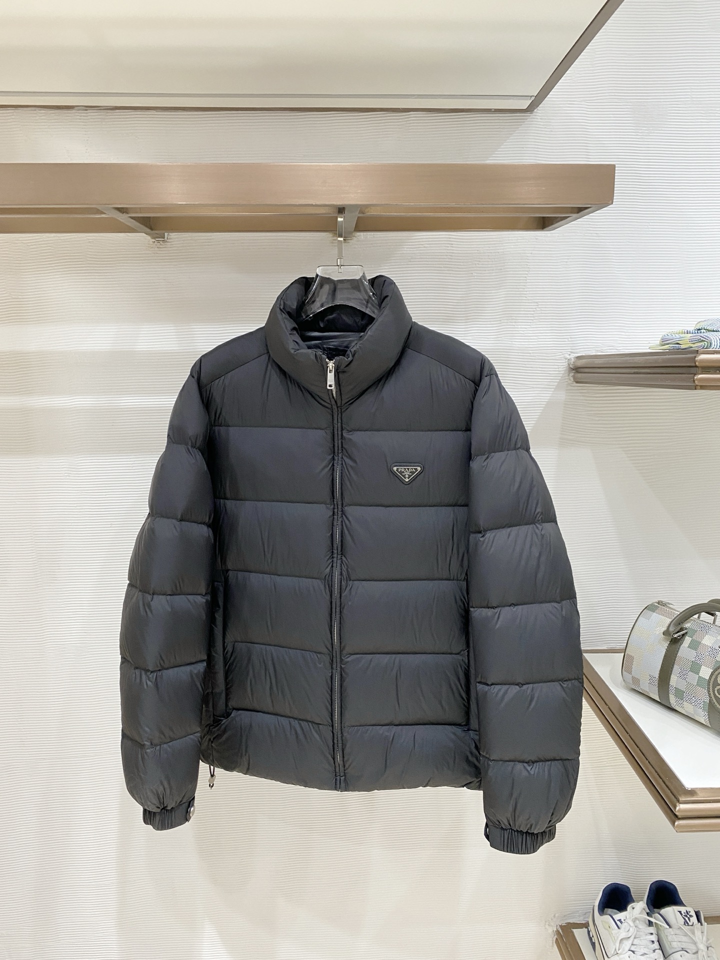 Prada Gray Stand Collar Puffer Jacket