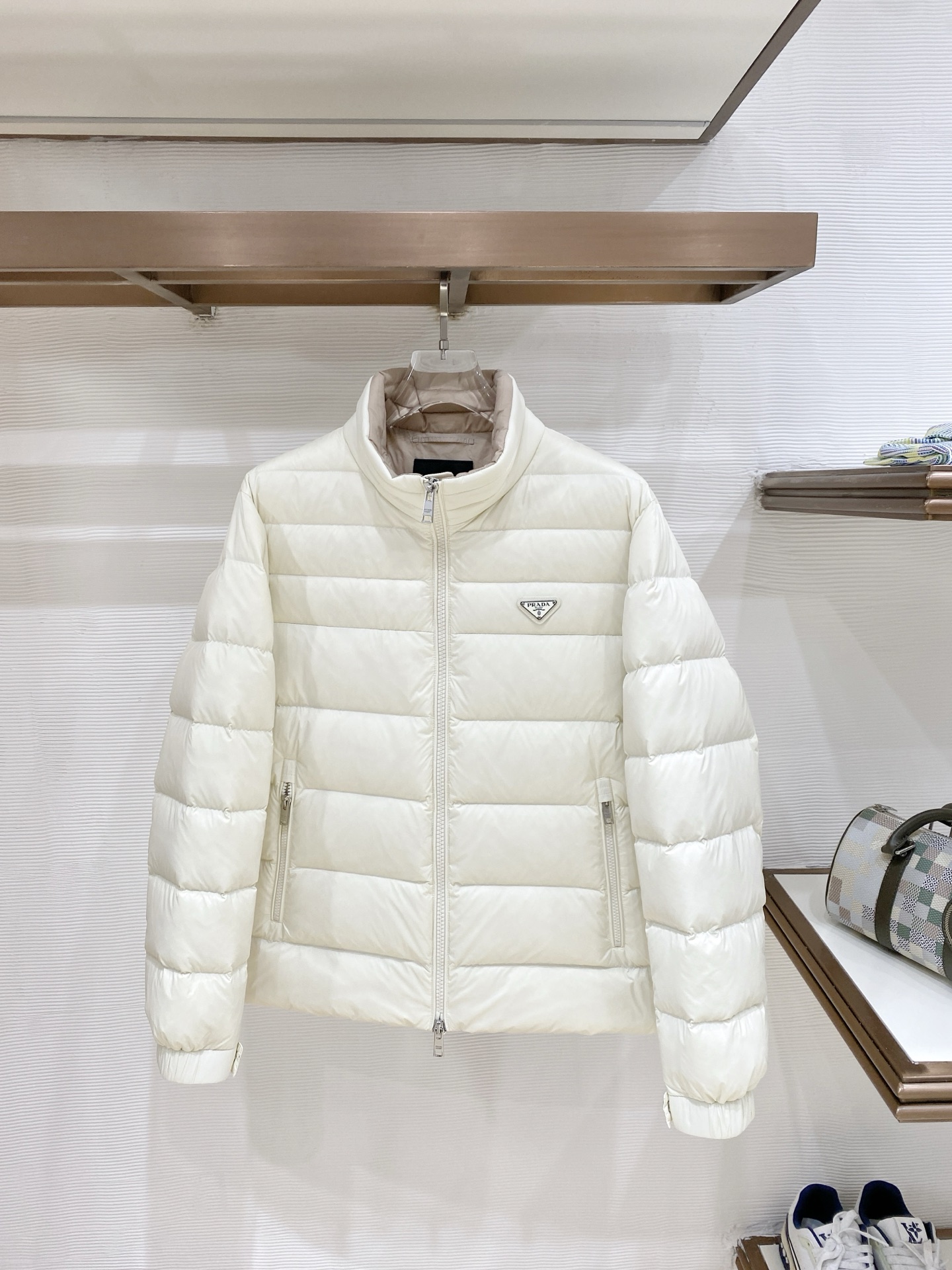 Prada White Stand Collar Puffer Jacket
