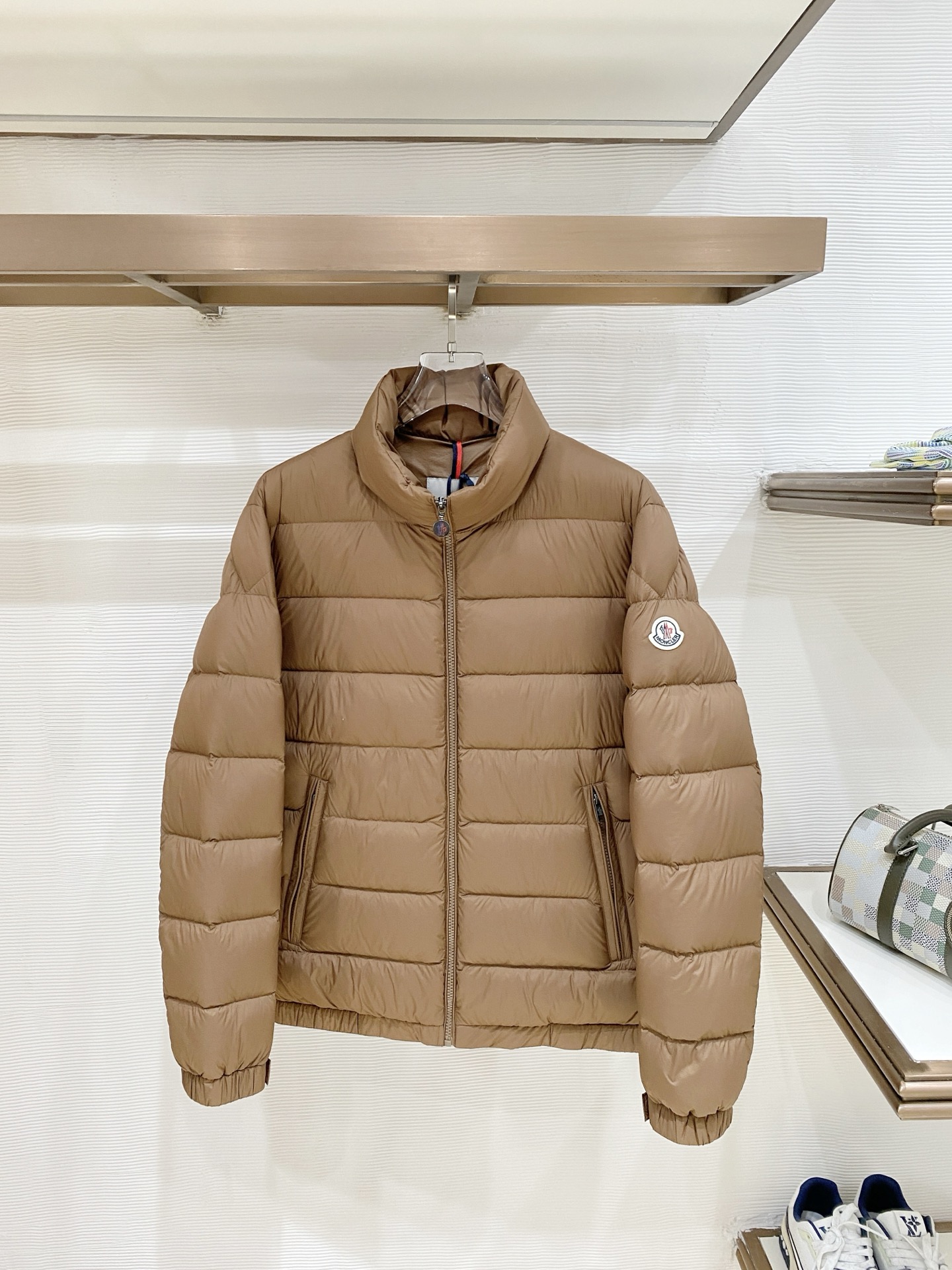 Moncler Tan Stand Collar Puffer Jacket