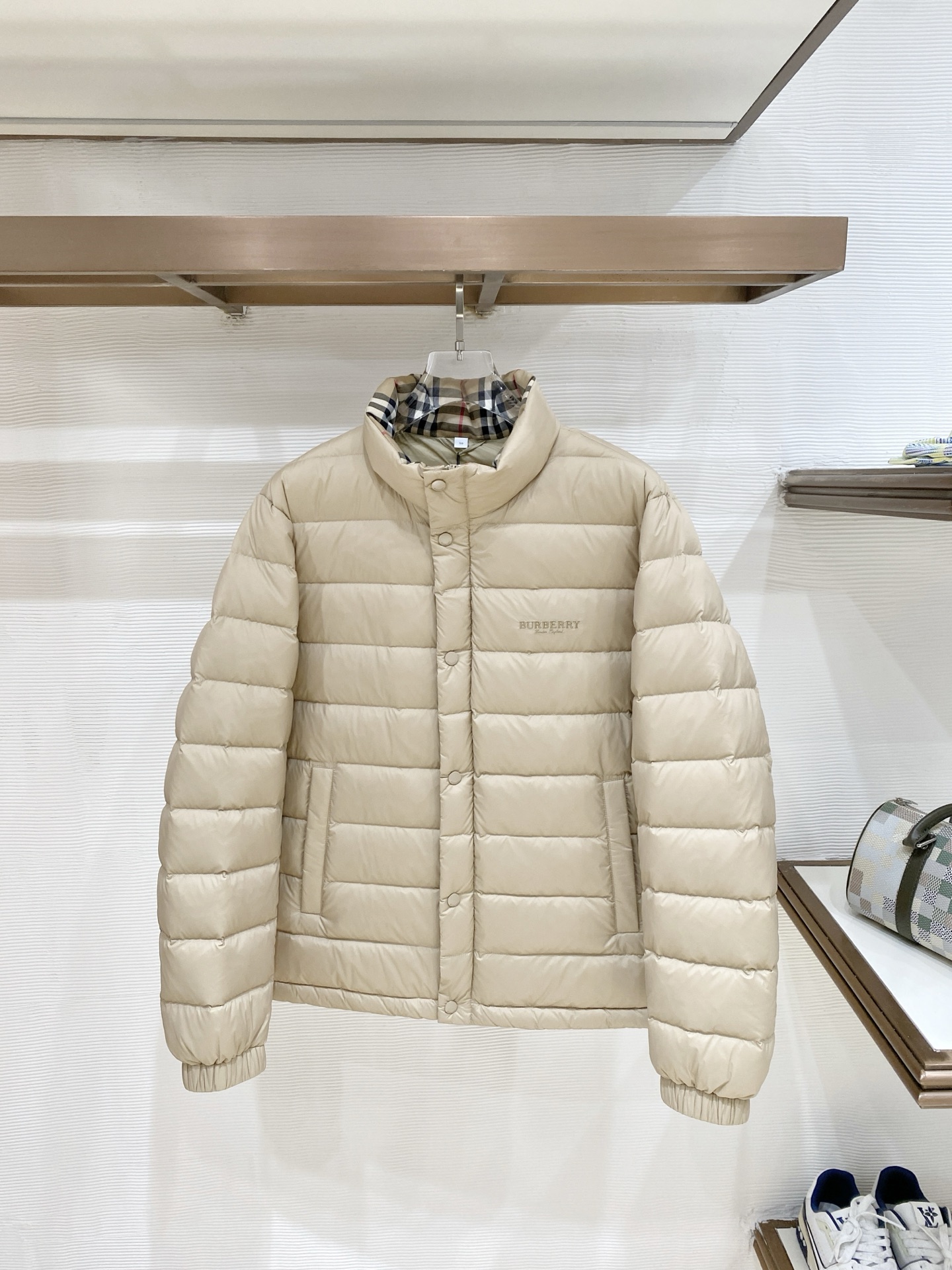 Burberry Beige Stand Collar Puffer Jacket