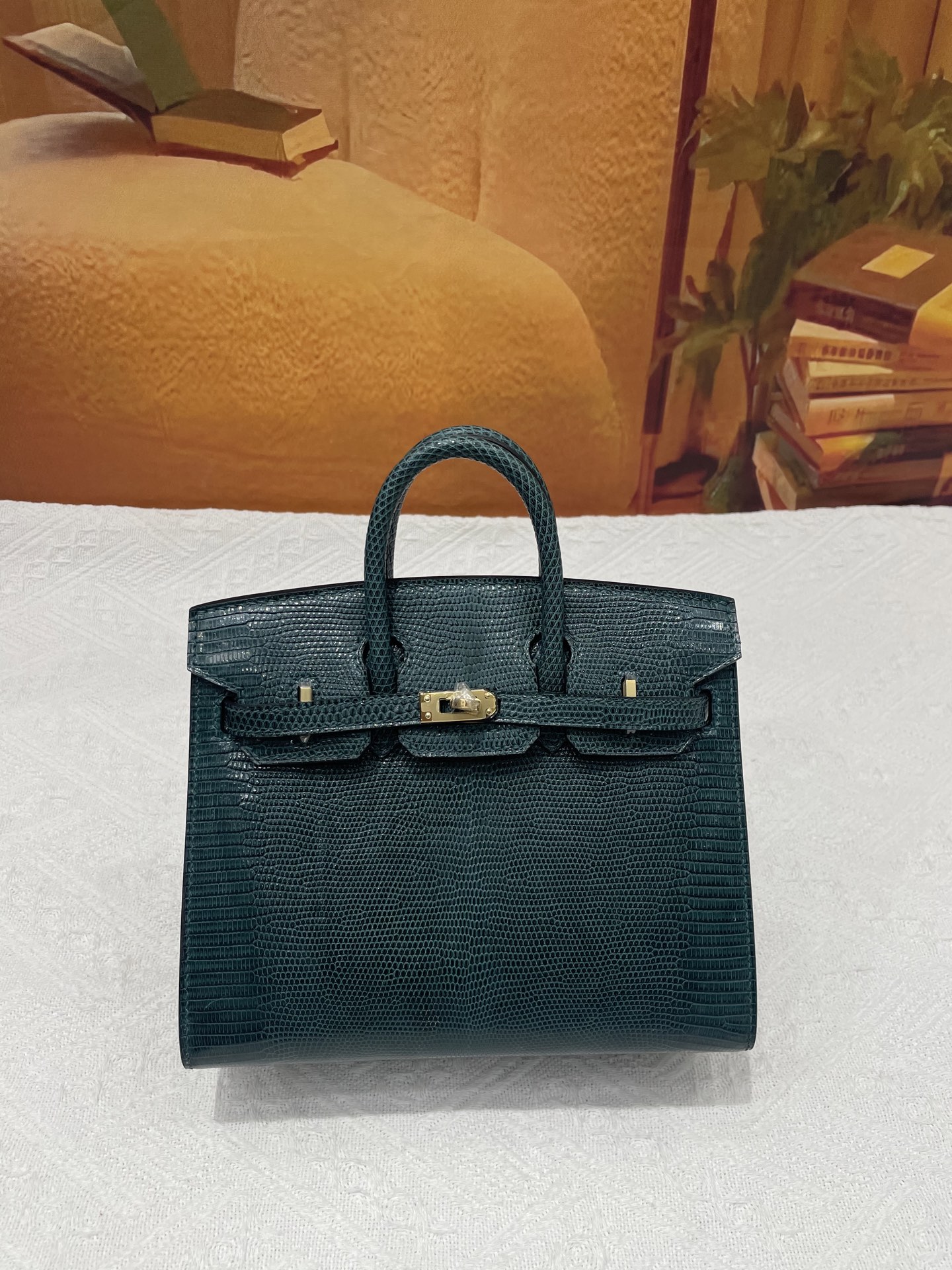 NO:699890,Lizard skin platinum 20 cypress green gold buckle in stock, Hermes, hermes, Hermes,19860909蜥蜴皮铂金20松柏绿色金扣现货,爱马仕,hermes,Hermes,,Bag