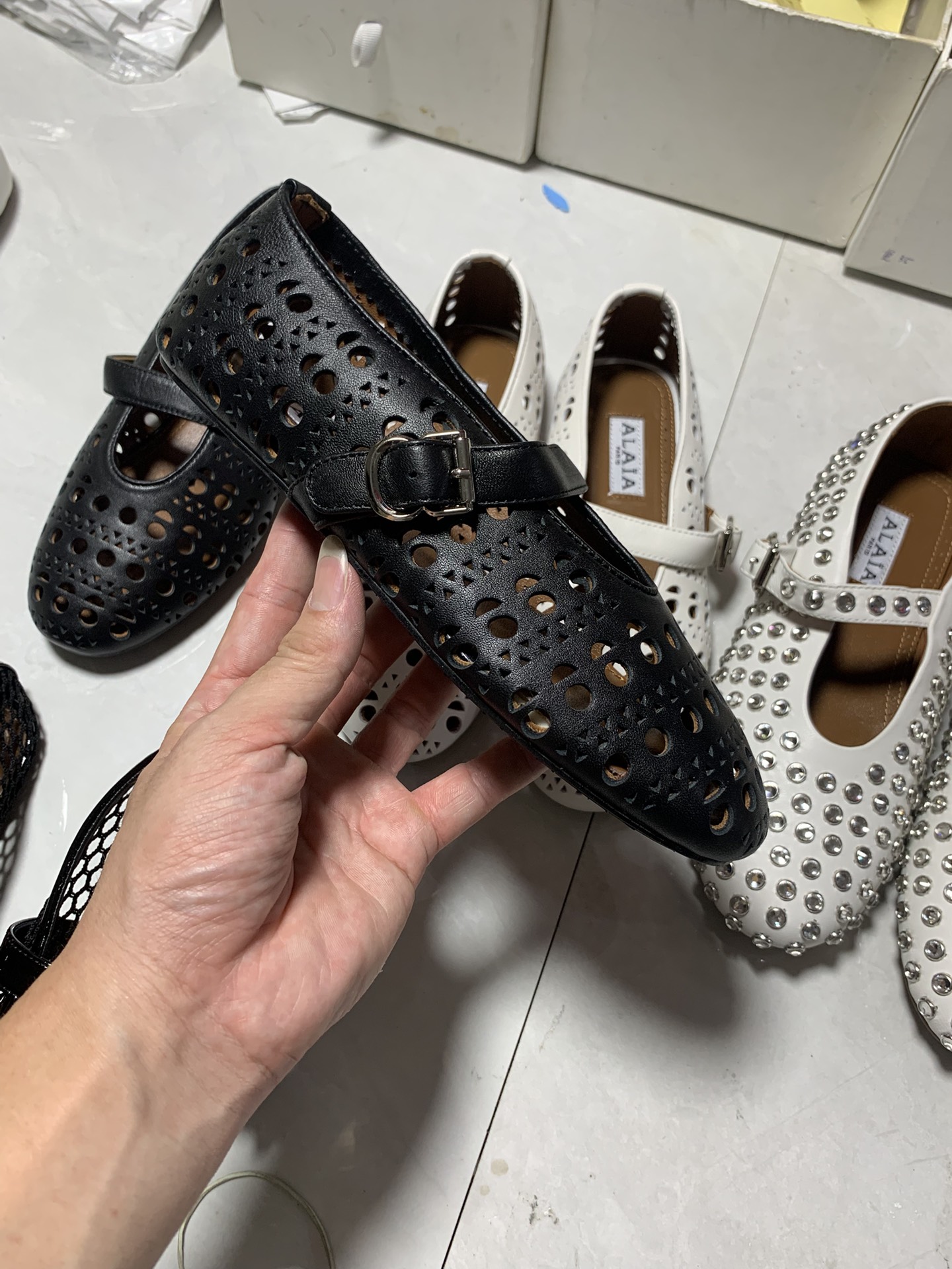NO:693204,Black punching details real shot appreciation, ballet shoes19860909黑色冲孔 细节实拍鉴赏,芭蕾舞鞋,Women's Shoes