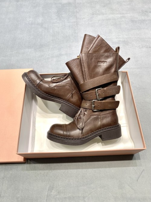 ETHOR Women's Brown Leather Buckle Strap Combat Ankle Boots, Distressed Finish 1 ETHOR Women's Brown Leather Buckle Strap Combat Ankle Boots, Distressed Finish