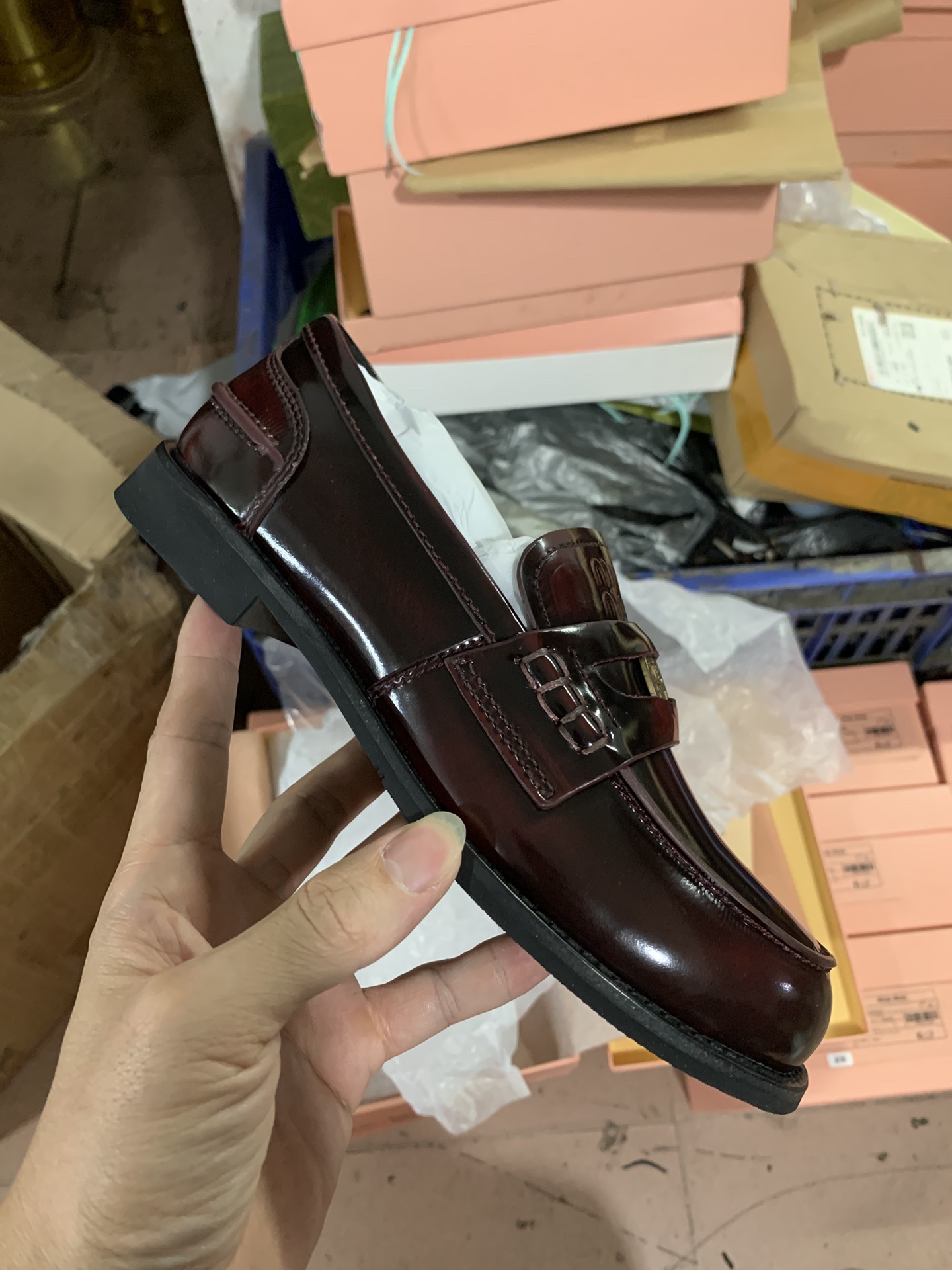 NO:693018,Burgundy open edge beads, detailed real shot appreciation, loafers, loafers19860909酒红开边珠 细节实拍鉴赏,乐福鞋,loafers,Women's Shoes