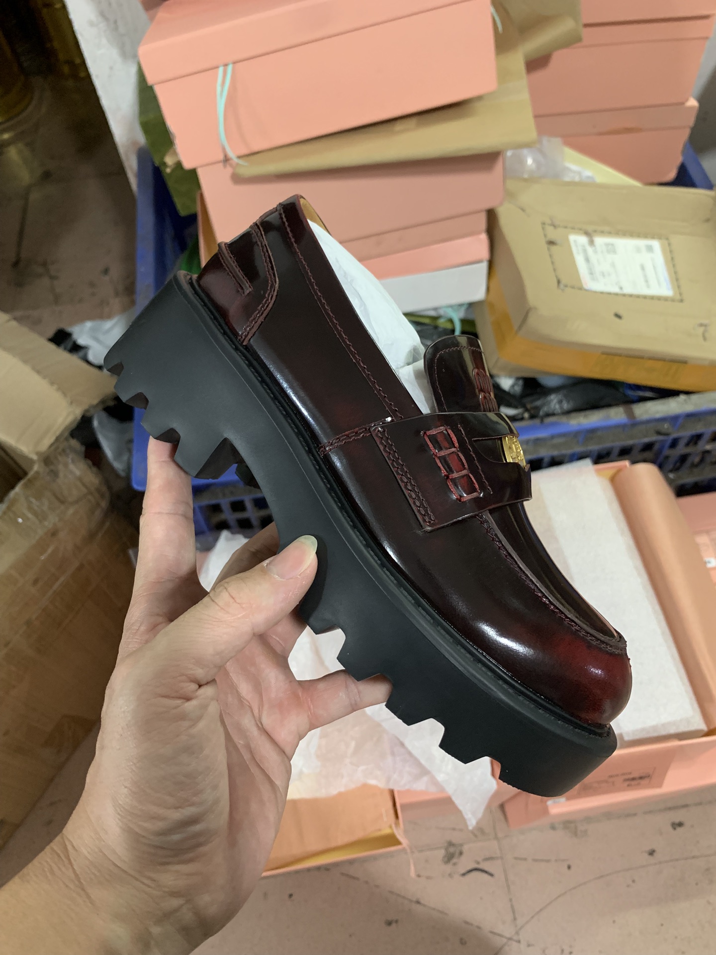 NO:692998,Burgundy thick sole details real shot appreciation, loafers, loafers19860909酒红厚底 细节实拍鉴赏,乐福鞋,loafers,Women's Shoes