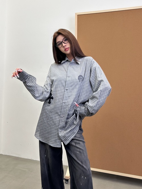 Chrome Hearts Plaid Shirt with Cross Embroidery, Unisex, Cotton 1 Chrome Hearts Plaid Shirt with Cross Embroidery, Unisex, Cotton
