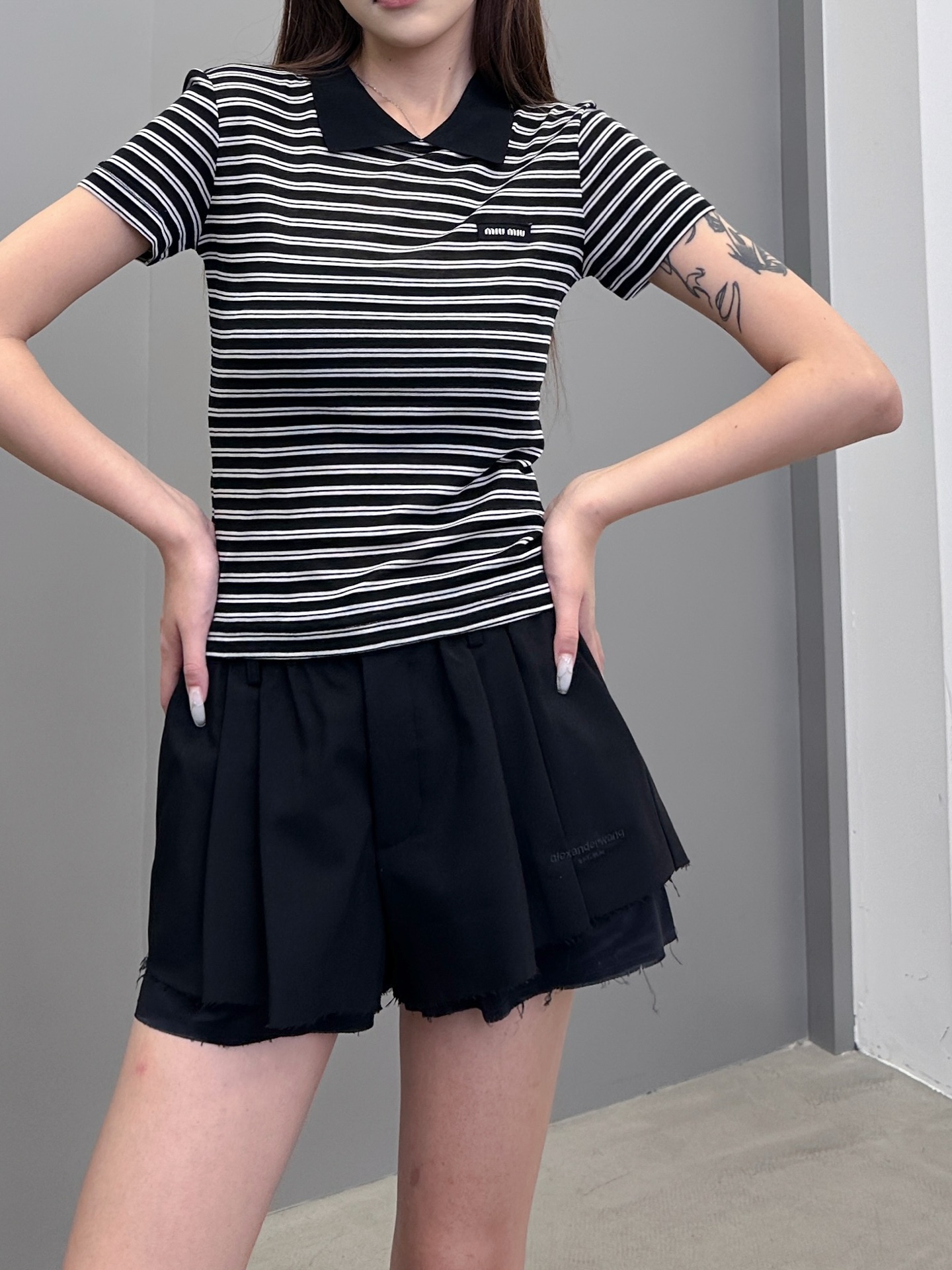 NO:333160,King | New fake two-piece short, classic embroidery logo, AB fabric fake two-piece workmanship, size sml, alexander wang, alexander wang19860909大王 ｜ 新款假两件西短,经典刺绣标,AB面料假两件做工,尺码sml,,alexander wang,alexander wang,Women's clothing