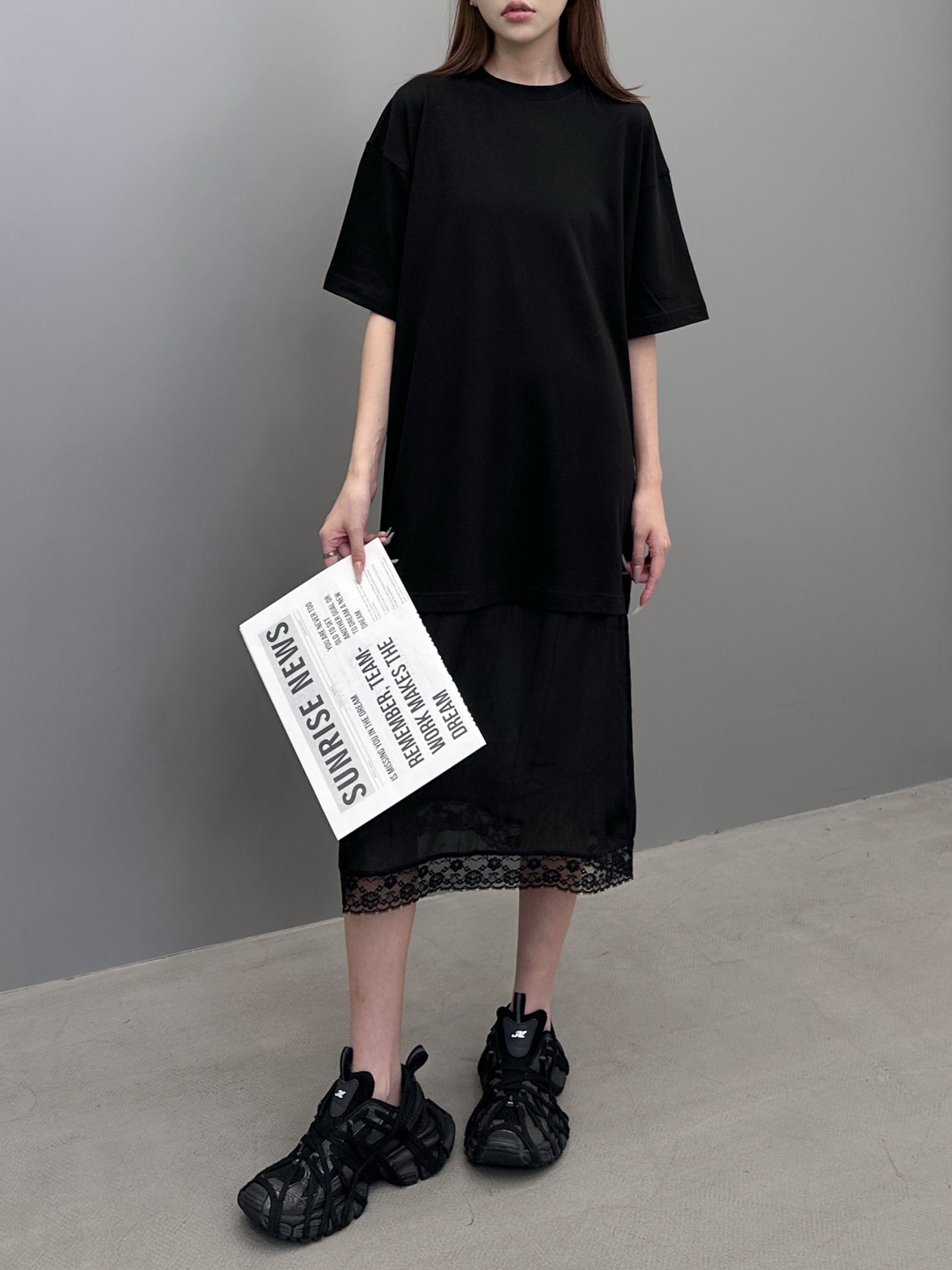 NO:422744,Paris ｜ New splicing dress, top and bottom splicing structure, knitted fabric washing water and lace craftsmanship, size sml, skirts, alexander wang19860909巴黎 ｜ 新款拼接连衣裙,上下拼接结构,针织面料洗水加蕾丝边工艺,尺码sml,,skirts,alexander wang,Women's clothing