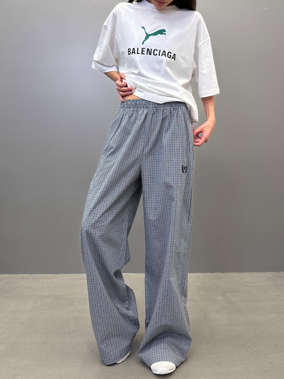 巴黎 ｜ 新款休闲裤，经典刺绣标，棉麻混纺格子面料，休闲时尚，男女同款，尺码sml