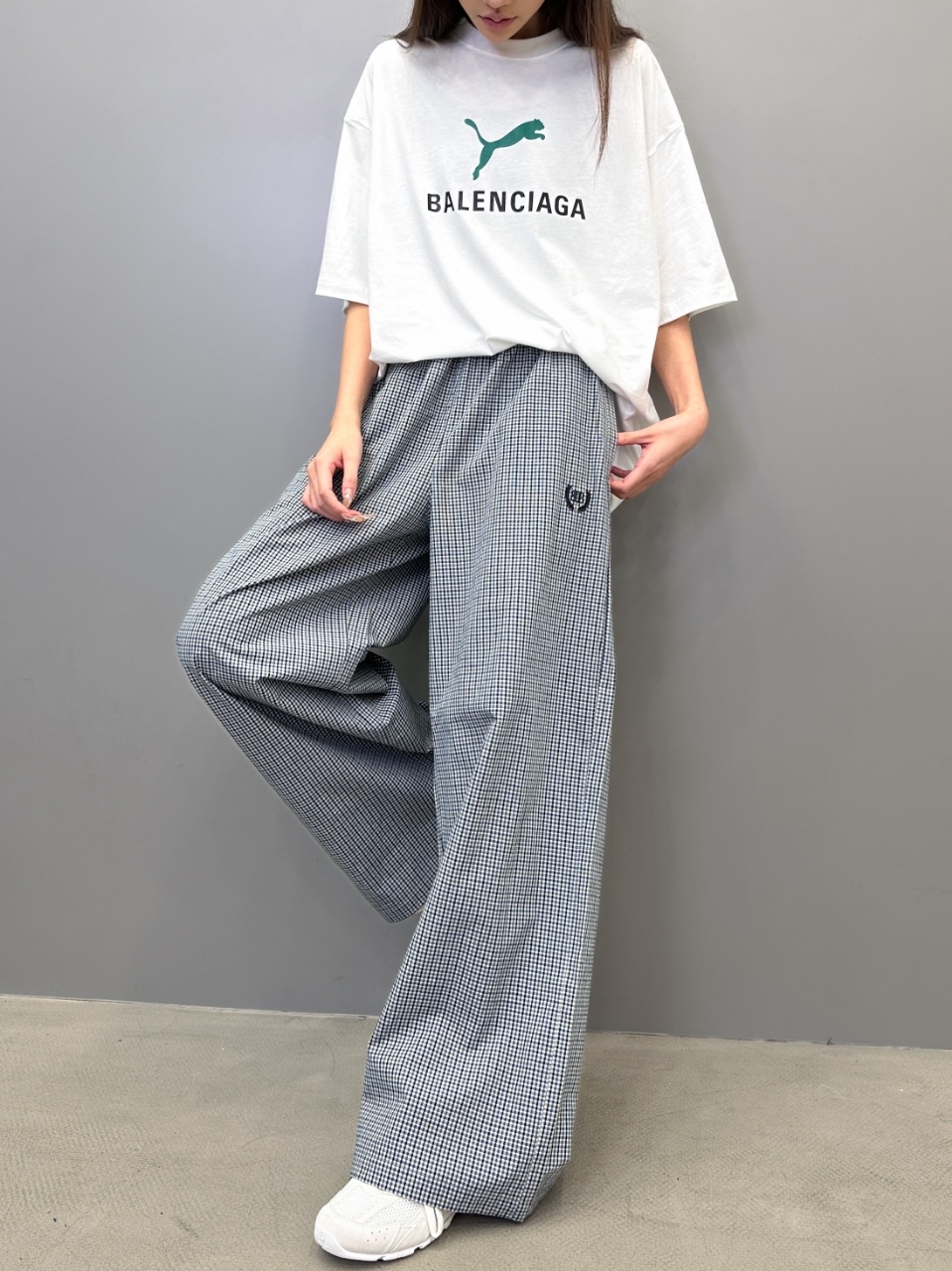 巴黎 ｜ 新款休闲裤，经典刺绣标，棉麻混纺格子面料，休闲时尚，男女同款，尺码sml