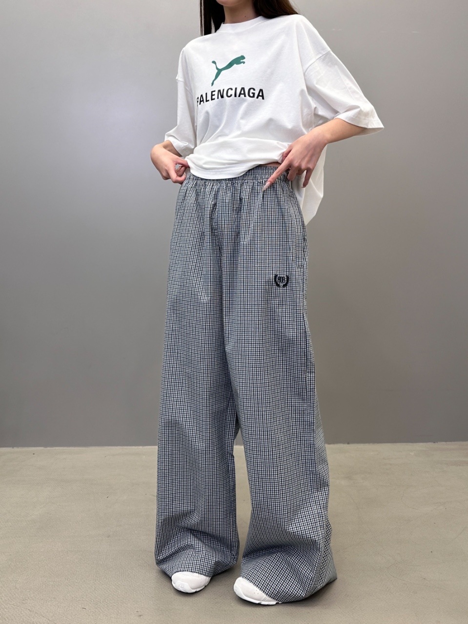 巴黎 ｜ 新款休闲裤，经典刺绣标，棉麻混纺格子面料，休闲时尚，男女同款，尺码sml