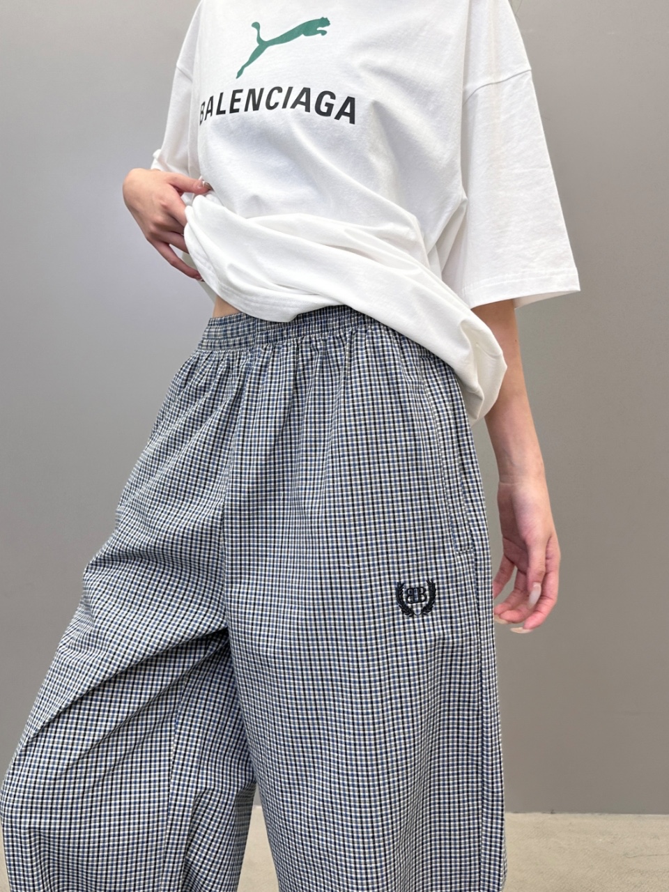 巴黎 ｜ 新款休闲裤，经典刺绣标，棉麻混纺格子面料，休闲时尚，男女同款，尺码sml