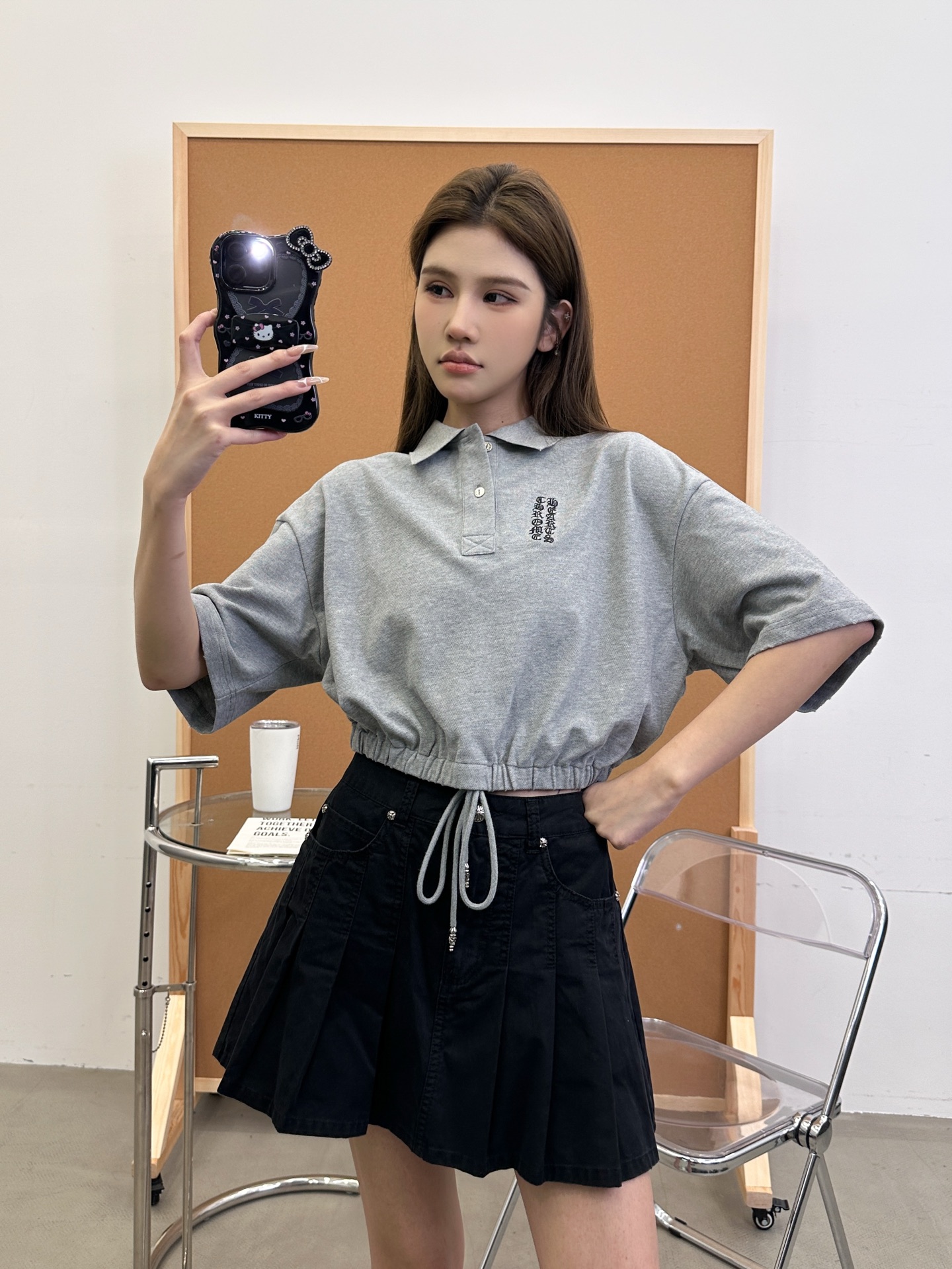 NO:447718,Croxin | New short polo, laundry washing and water hanging grinding technology plus classic embroidery mark, hem drawstring workmanship, size sml, chrome hearts, alexander wang19860909克罗心 ｜ 新款短polo,成衣洗水吊磨工艺加经典刺绣标,下摆抽绳做工,尺码sml,,chrome hearts,alexander wang,Women's clothing