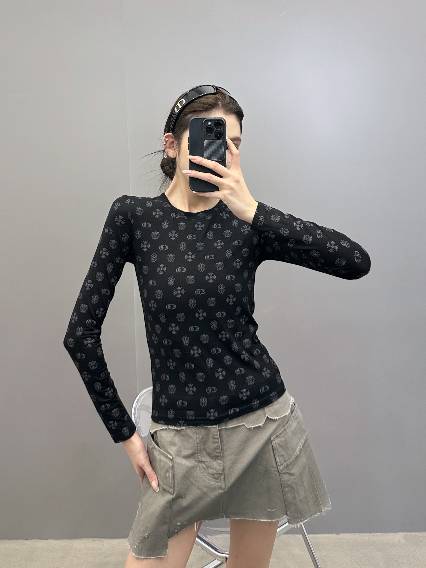 克罗心 ｜ 新款长袖打底，面料坯布活性印花工艺，高弹混纺面料，休闲时尚，尺码sml