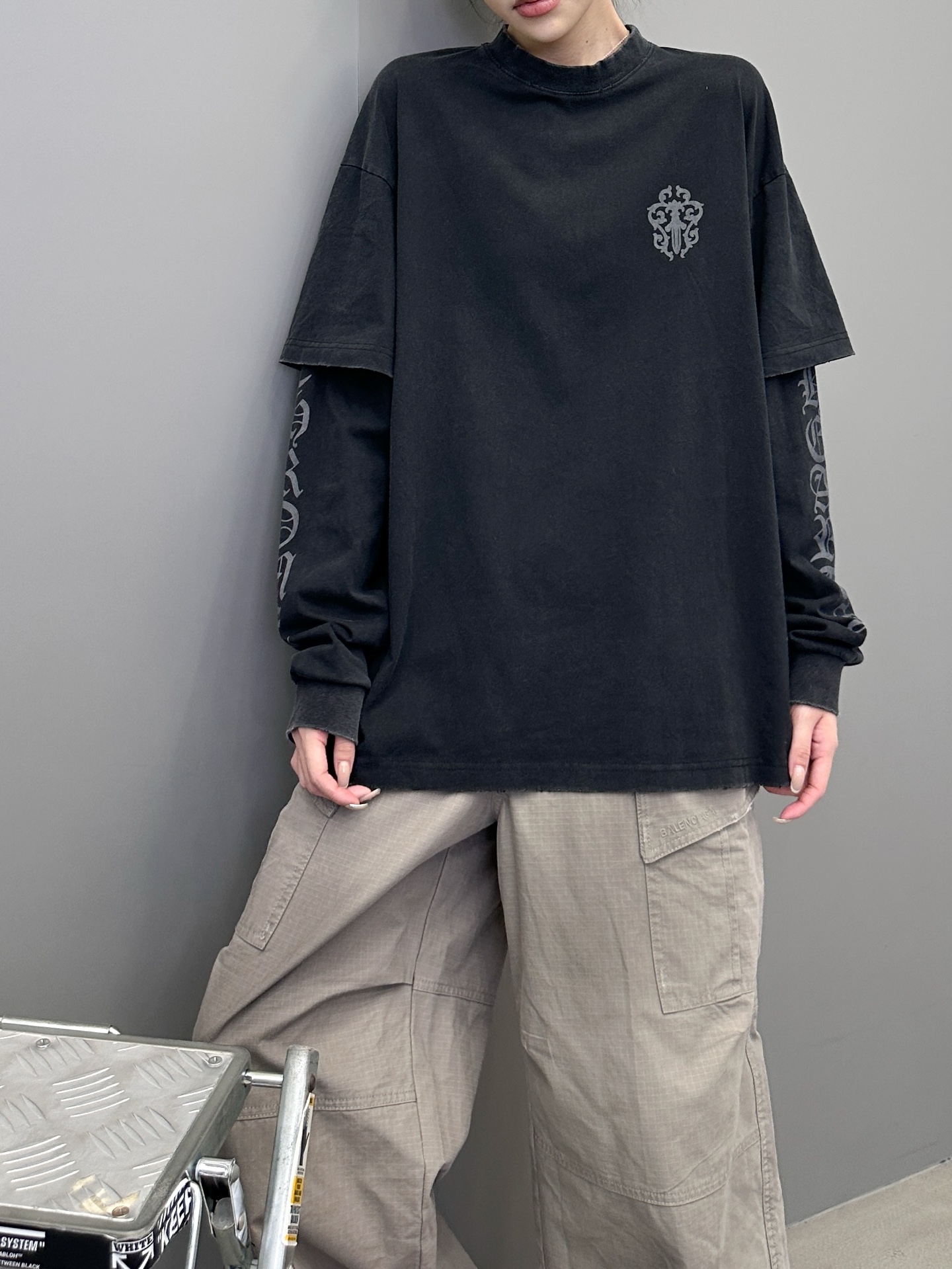 克罗心 ｜ 新款长袖假两件，成衣洗水炒色吊磨工艺加4处印花，假两件款式，男女同款，尺码sml