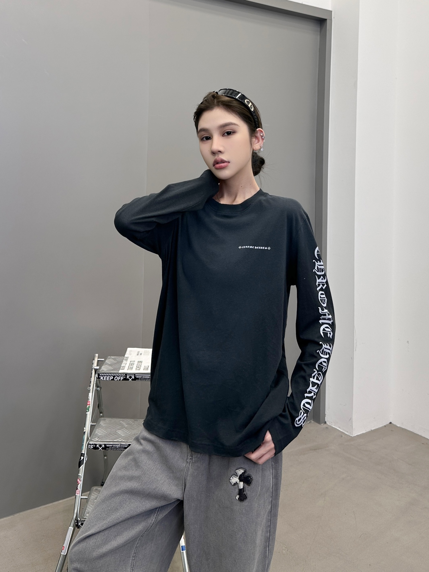 克罗心 ｜ 新款长袖t，成衣洗水喷色吊磨工艺加5处印花，男女同款，尺码sml