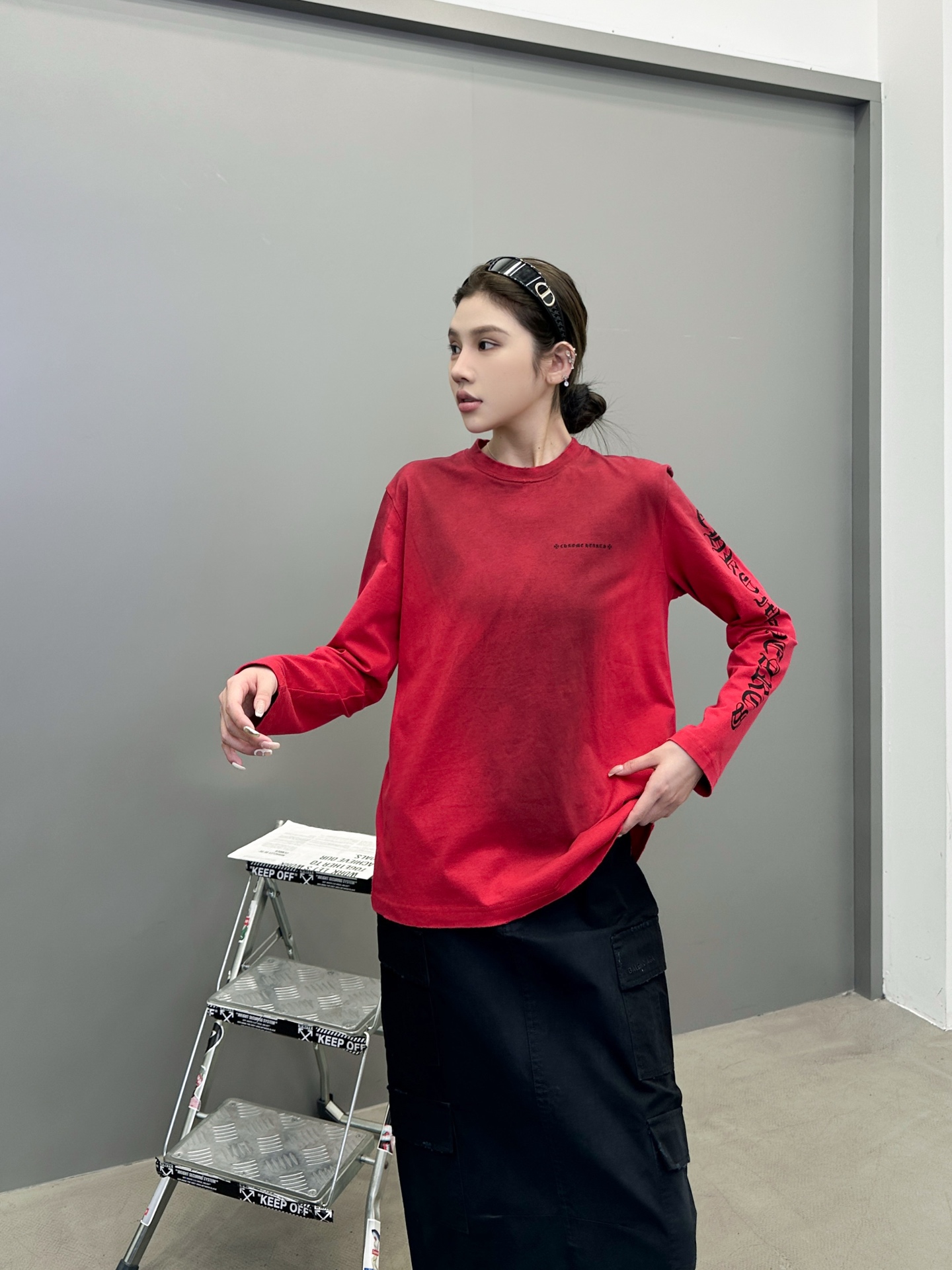 克罗心 ｜ 新款长袖t，成衣洗水喷色吊磨工艺加5处印花，男女同款，尺码sml