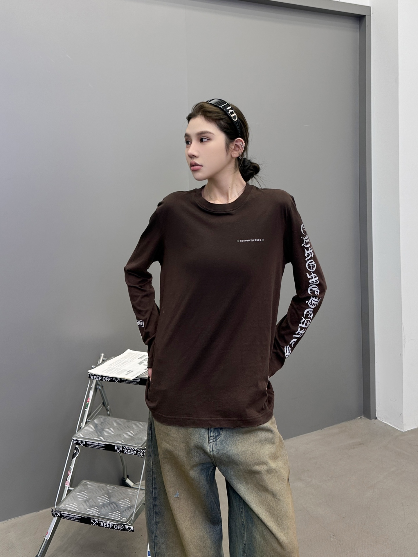 克罗心 ｜ 新款长袖t，成衣洗水喷色吊磨工艺加5处印花，男女同款，尺码sml