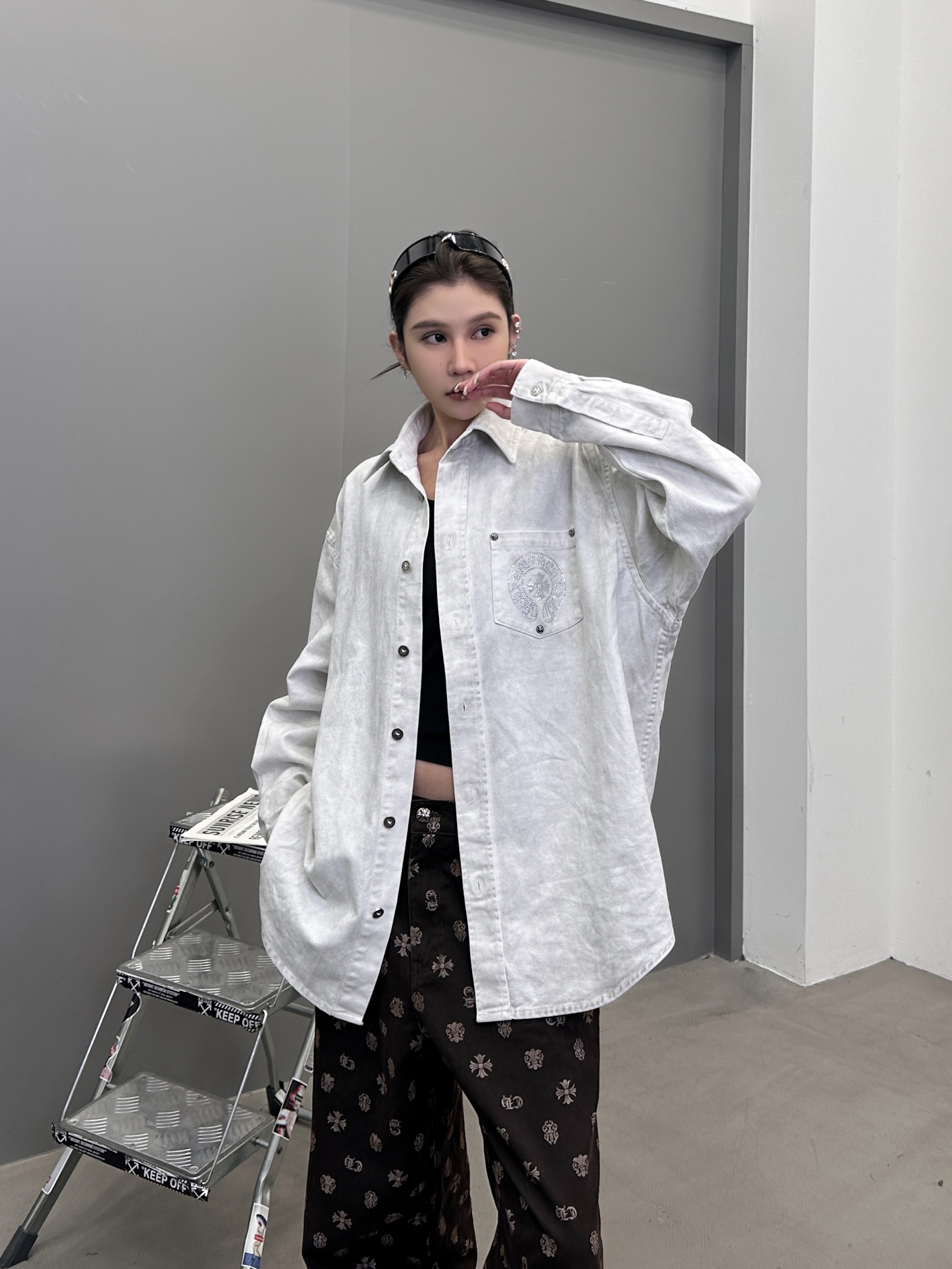 克罗心 ｜ 新款衬衣，成衣洗水喷色烫钻工艺，男女同款，尺码sml