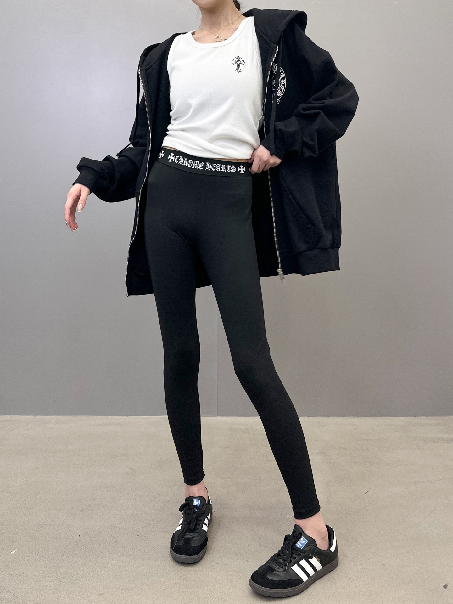 克罗心 ｜ 新款打底裤，成衣印花工艺加腰部织带经典打底裤，尺码sml