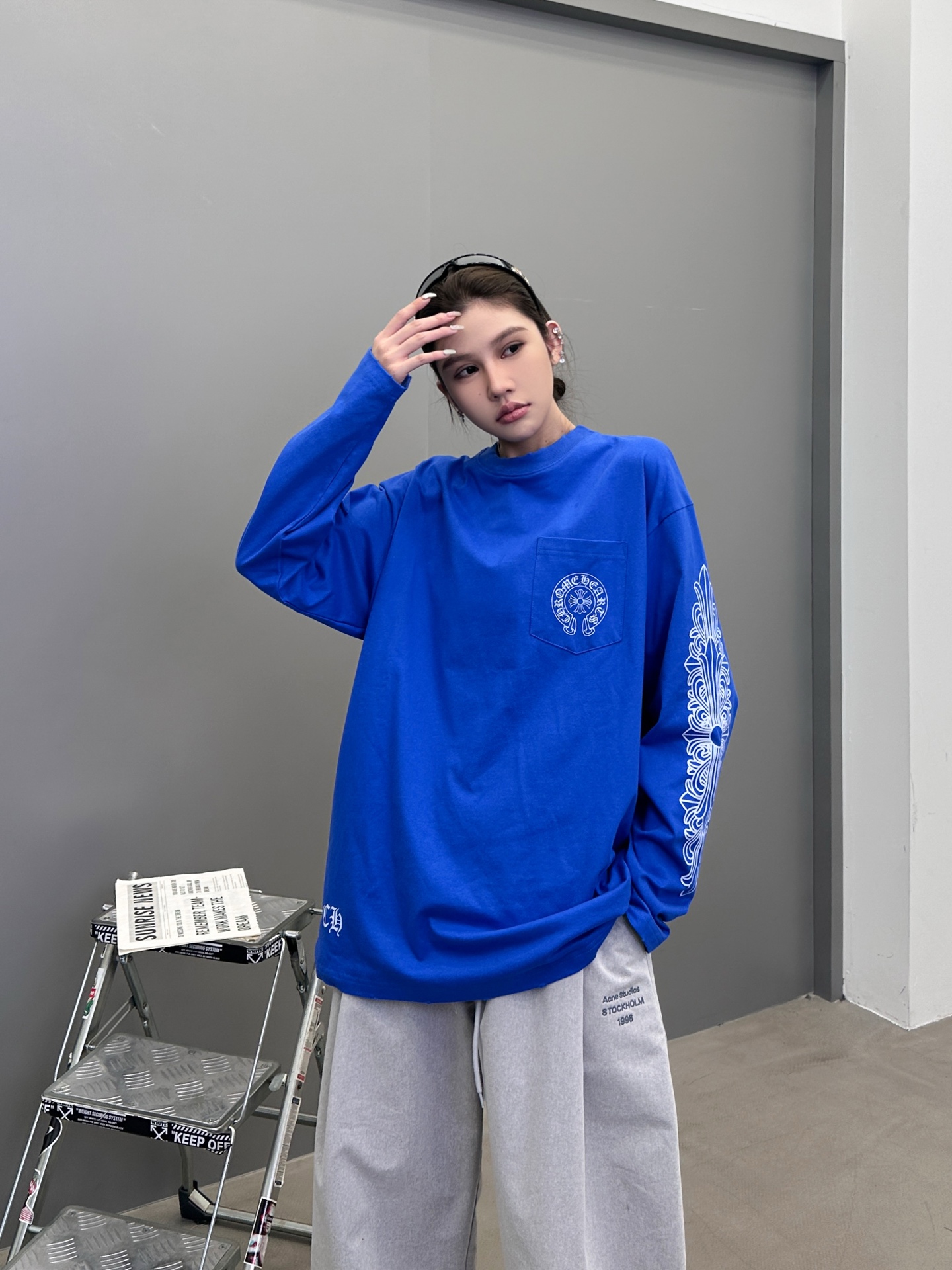 克罗心 ｜ 新款长袖t，成衣洗水吊磨工艺加6处印花，男女同款，尺码sml