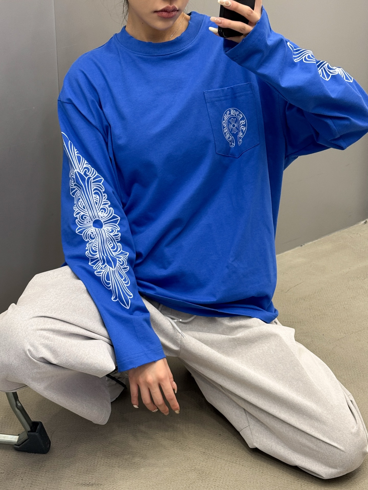 克罗心 ｜ 新款长袖t，成衣洗水吊磨工艺加6处印花，男女同款，尺码sml