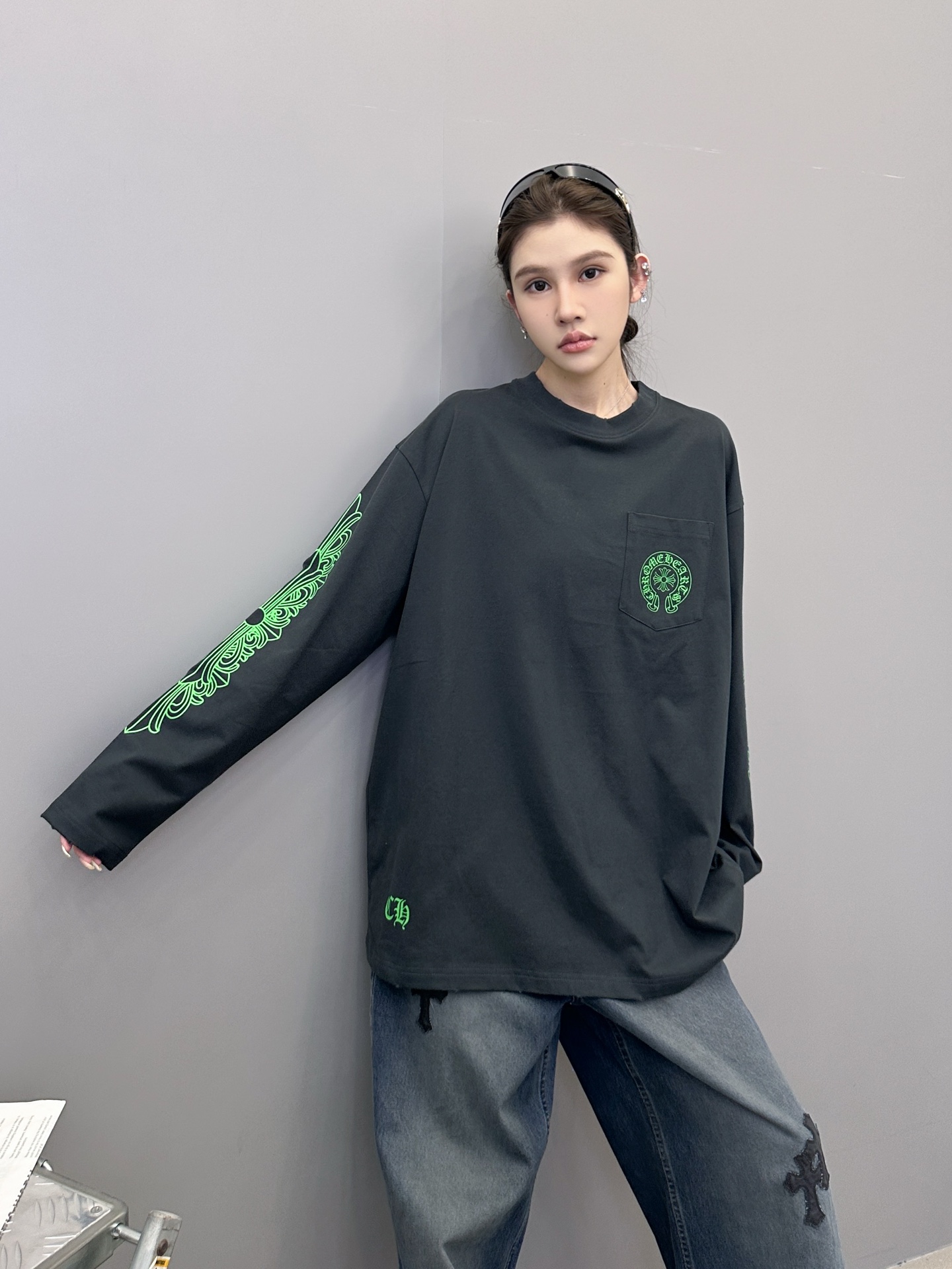 克罗心 ｜ 新款长袖t，成衣洗水吊磨工艺加6处印花，男女同款，尺码sml