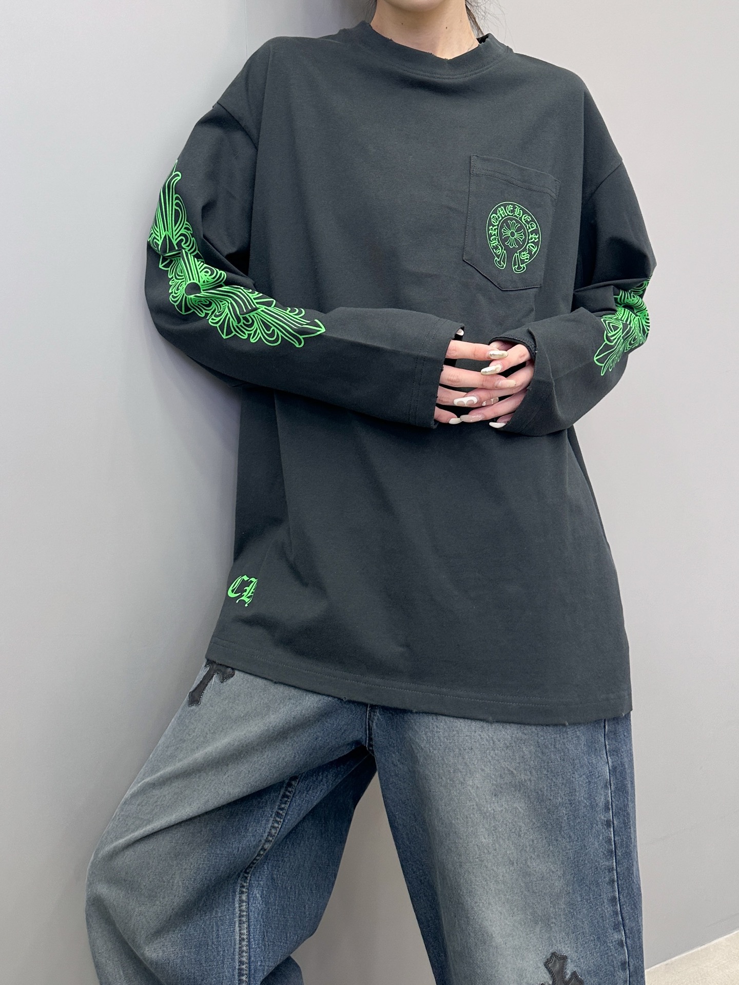 克罗心 ｜ 新款长袖t，成衣洗水吊磨工艺加6处印花，男女同款，尺码sml