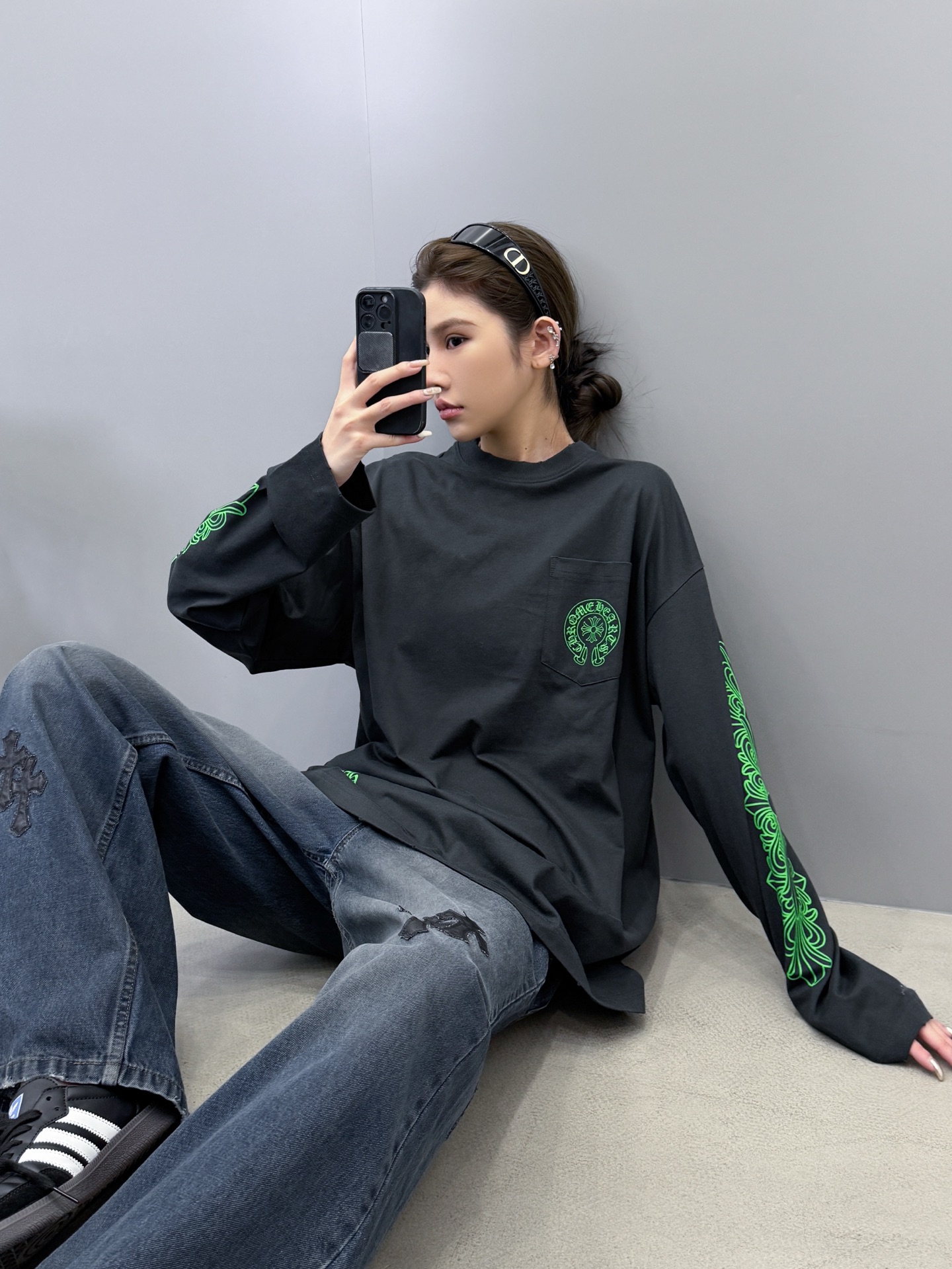 克罗心 ｜ 新款长袖t，成衣洗水吊磨工艺加6处印花，男女同款，尺码sml