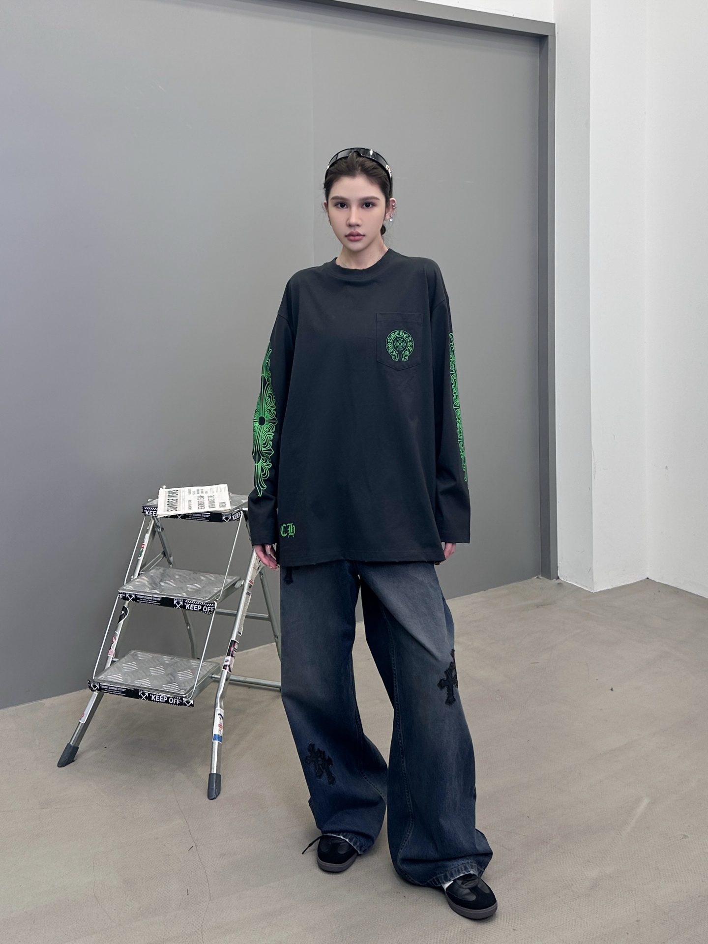 克罗心 ｜ 新款长袖t，成衣洗水吊磨工艺加6处印花，男女同款，尺码sml