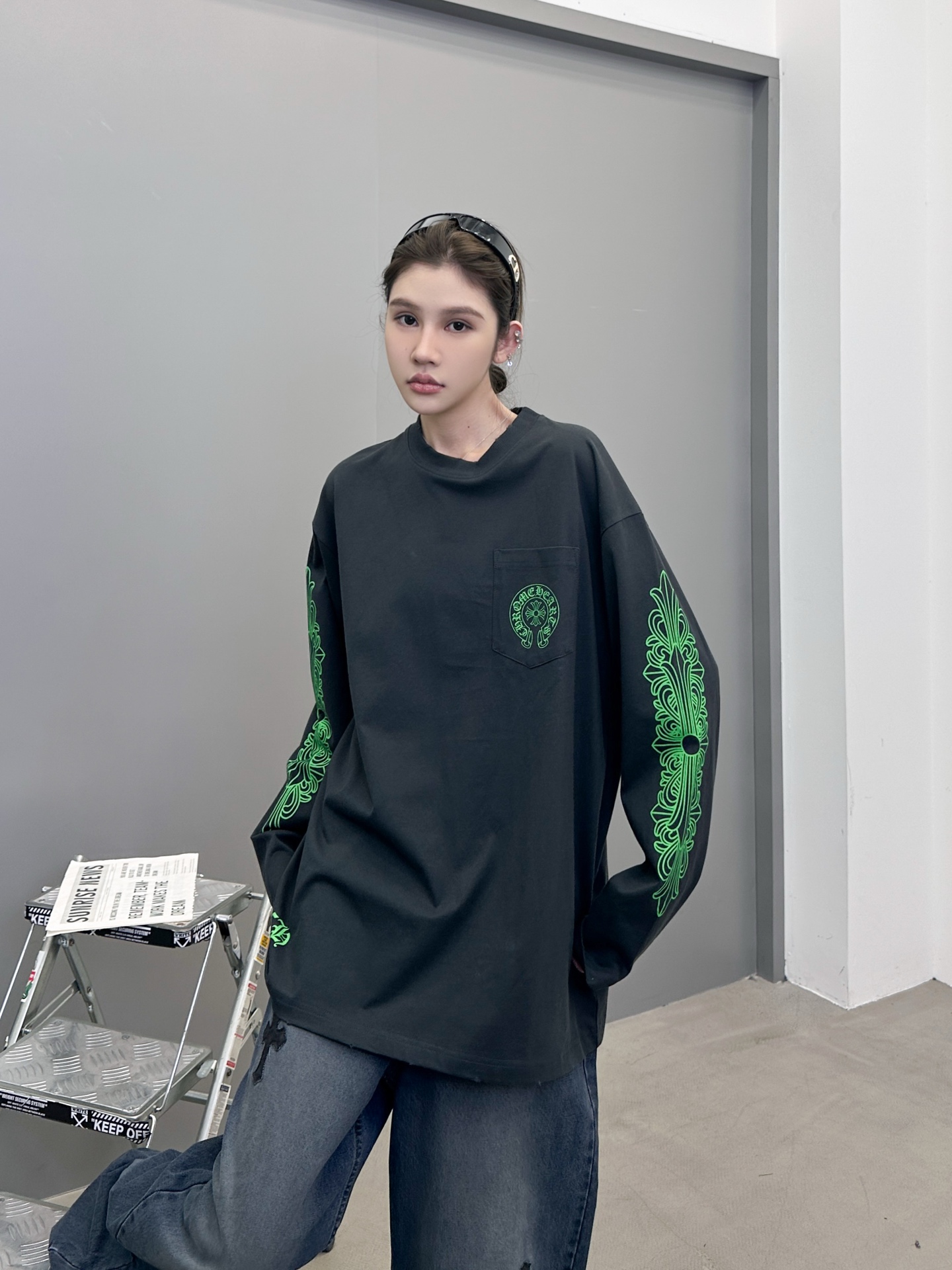 克罗心 ｜ 新款长袖t，成衣洗水吊磨工艺加6处印花，男女同款，尺码sml