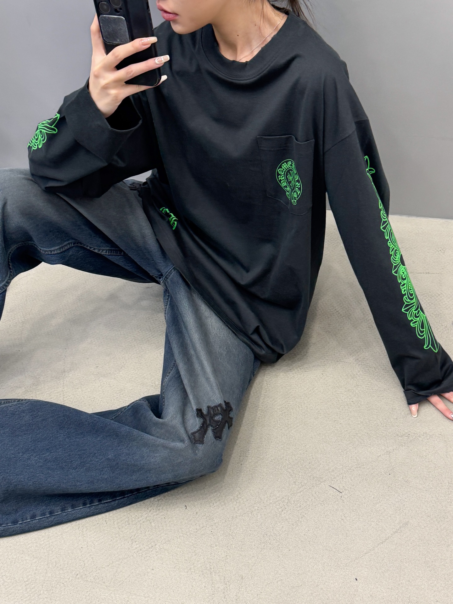 克罗心 ｜ 新款长袖t，成衣洗水吊磨工艺加6处印花，男女同款，尺码sml