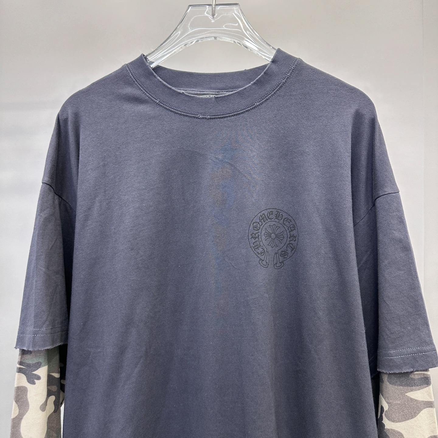 克罗心 ｜ 新款长袖打底，成衣洗水炒色印花工艺加坯布迷彩印花，假两件做工，男女同款，尺码sml