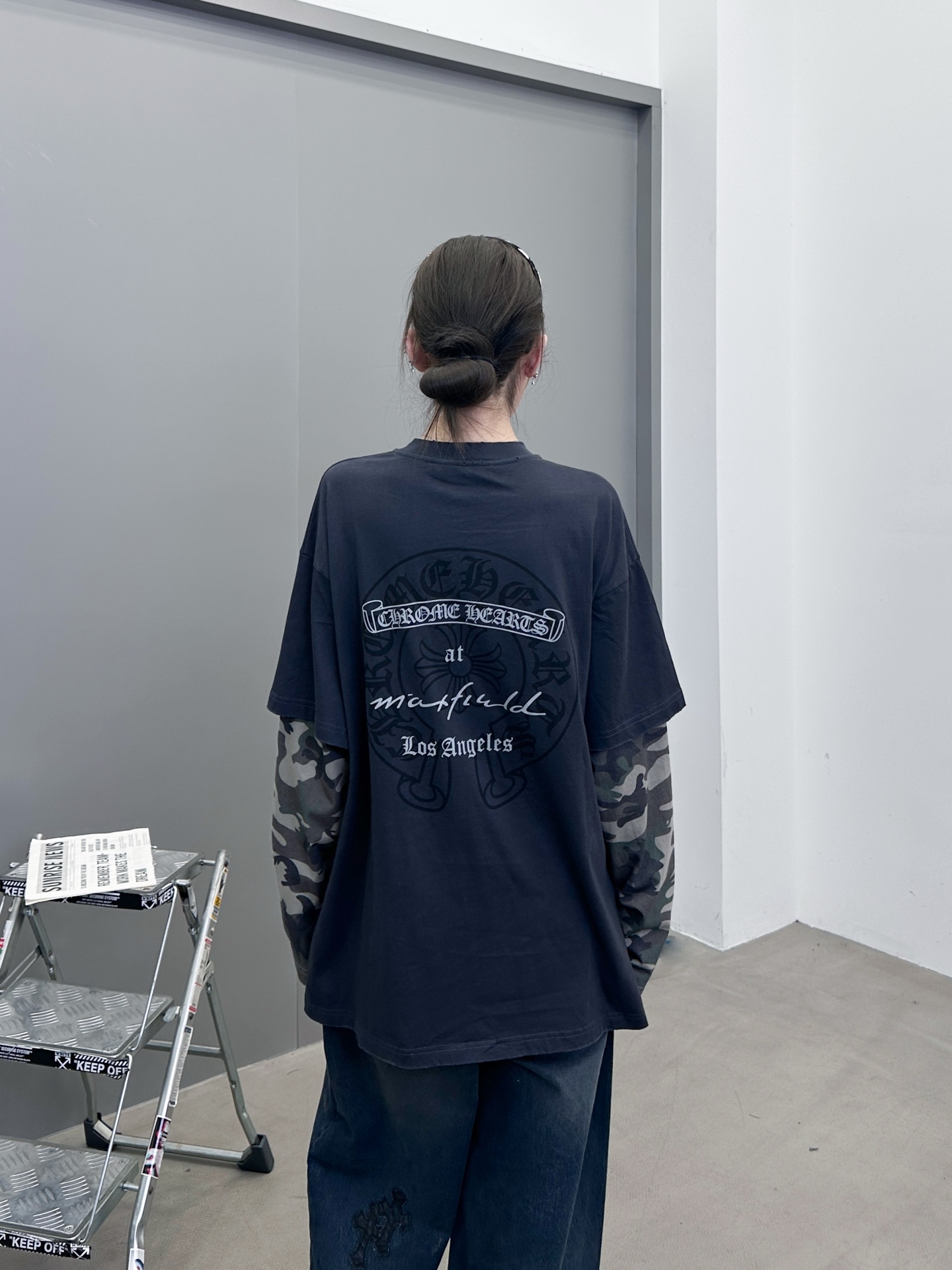 克罗心 ｜ 新款长袖打底，成衣洗水炒色印花工艺加坯布迷彩印花，假两件做工，男女同款，尺码sml