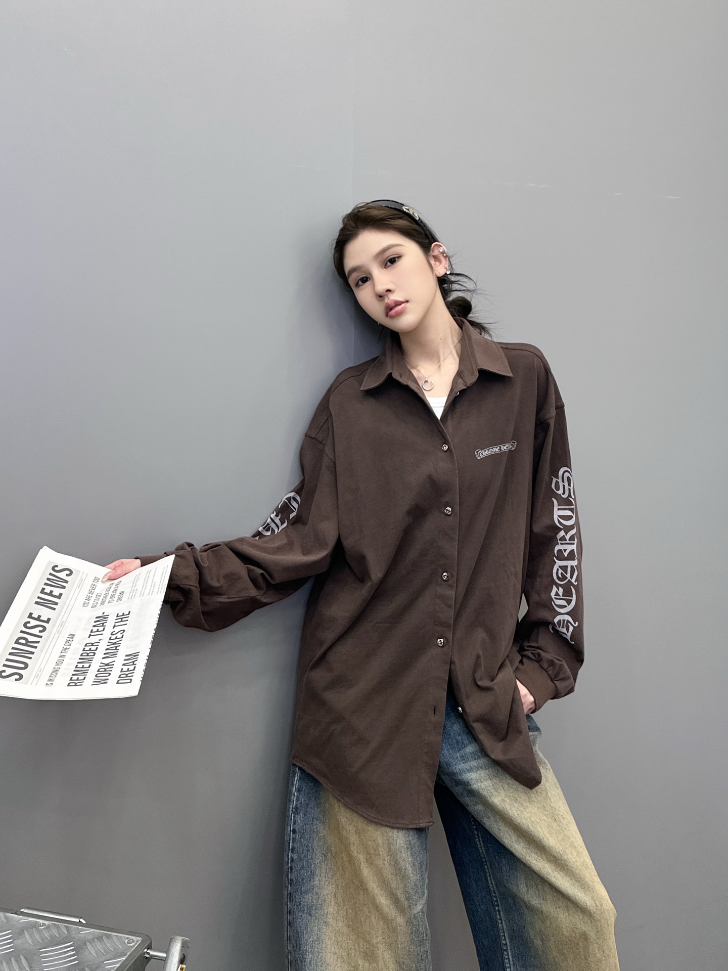 克罗心 ｜ 新款衬衣，成衣洗水喷色吊磨加5处印花工艺，男女同款，100%棉，尺码sml