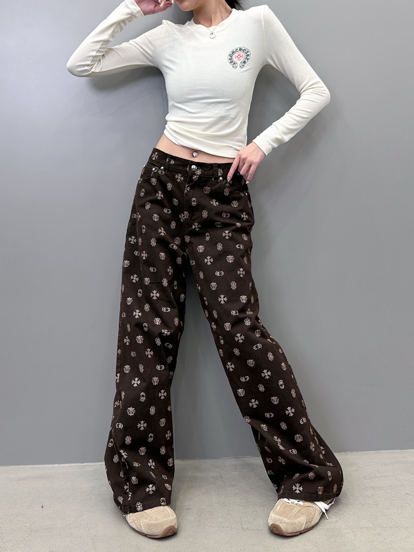 克罗心 ｜ 新款牛仔裤，成衣洗水坯布印花工艺，男女同款，尺码sml