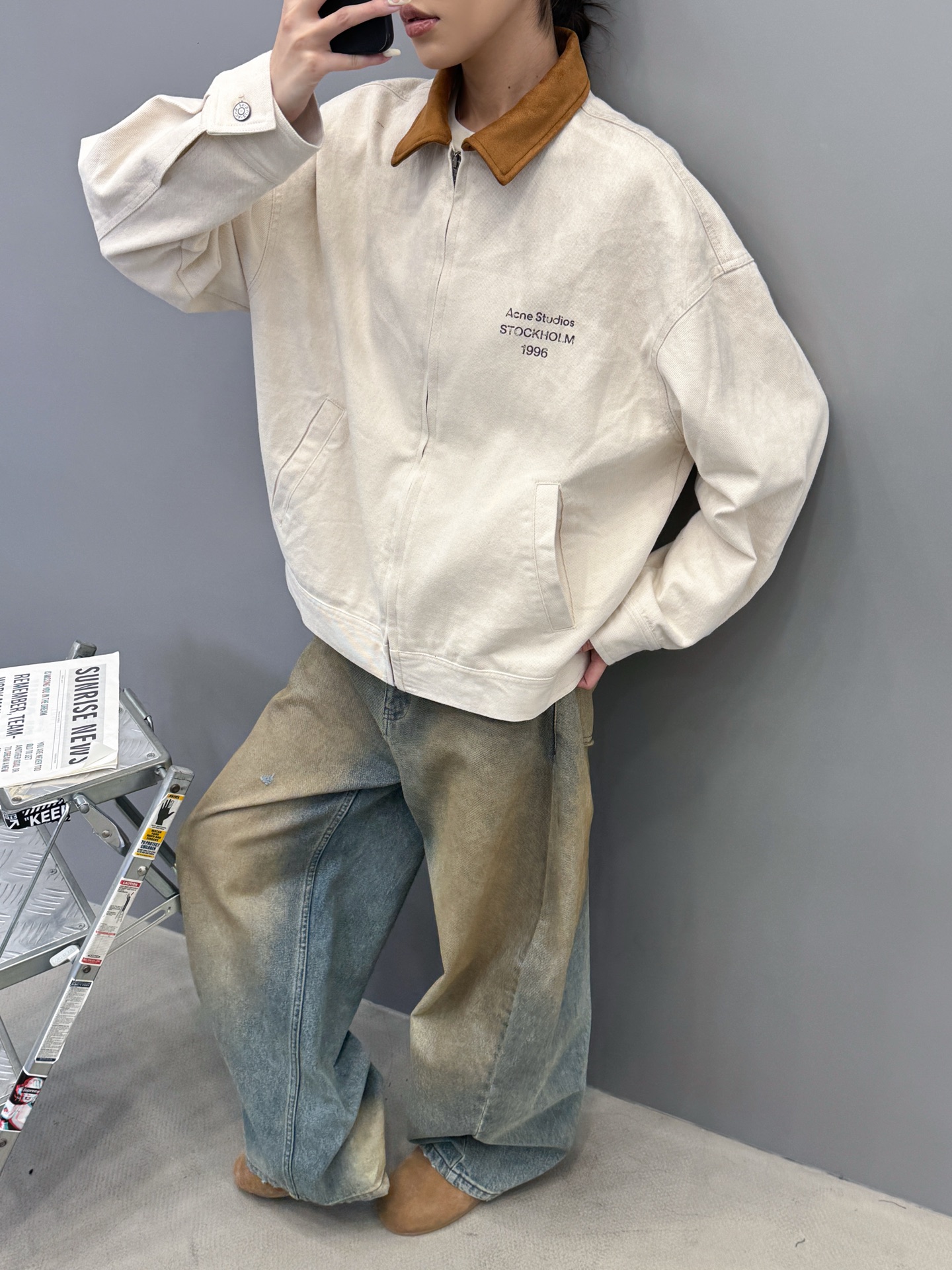 🆕Acne ｜ 新款休闲夹克，成衣洗水喷色印花工艺，经典高密全棉卡其布面料，休闲时尚，尺码sml