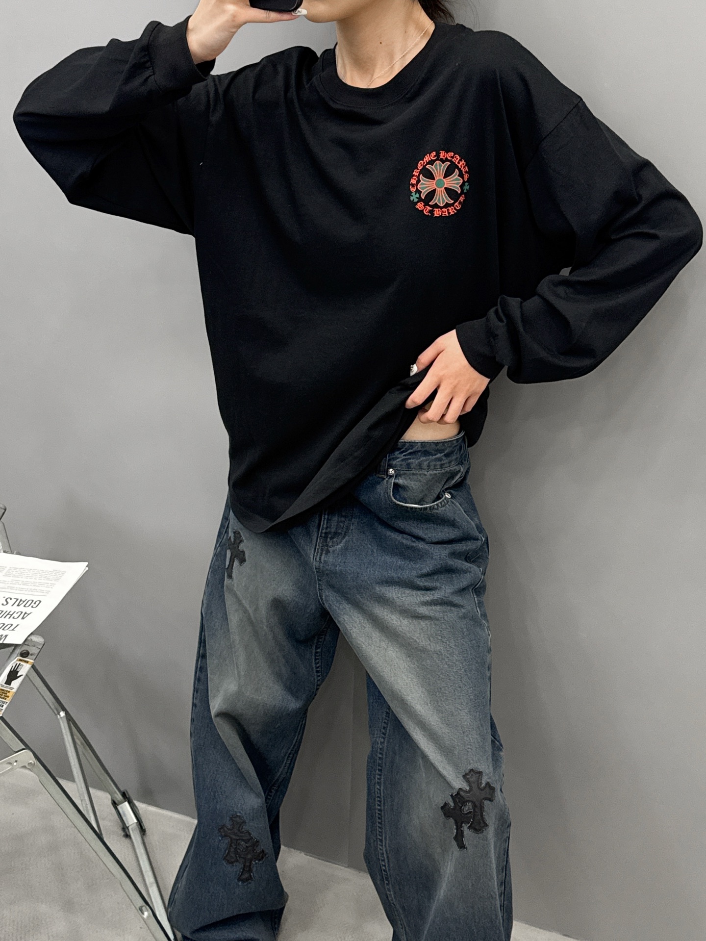 克罗心 ｜ 新款长袖t，成衣洗水加多处印花工艺，男女同款，尺码sml