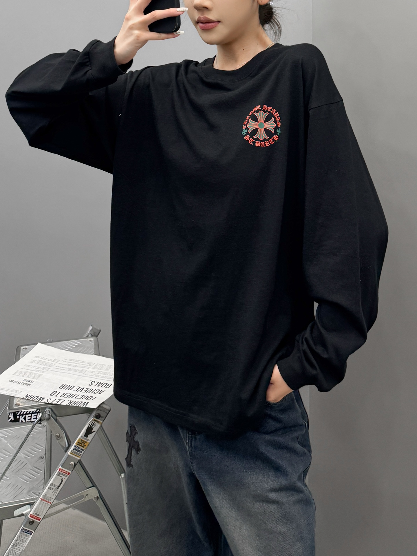 克罗心 ｜ 新款长袖t，成衣洗水加多处印花工艺，男女同款，尺码sml