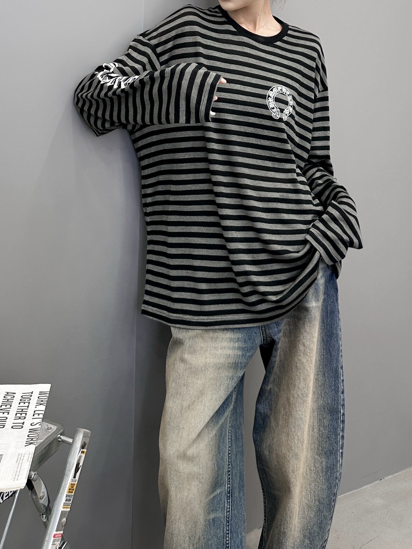 克罗心 ｜ 新款长袖t，经典四处印花标，日本进口天丝羊毛条纹面料，男女同款，尺码sml