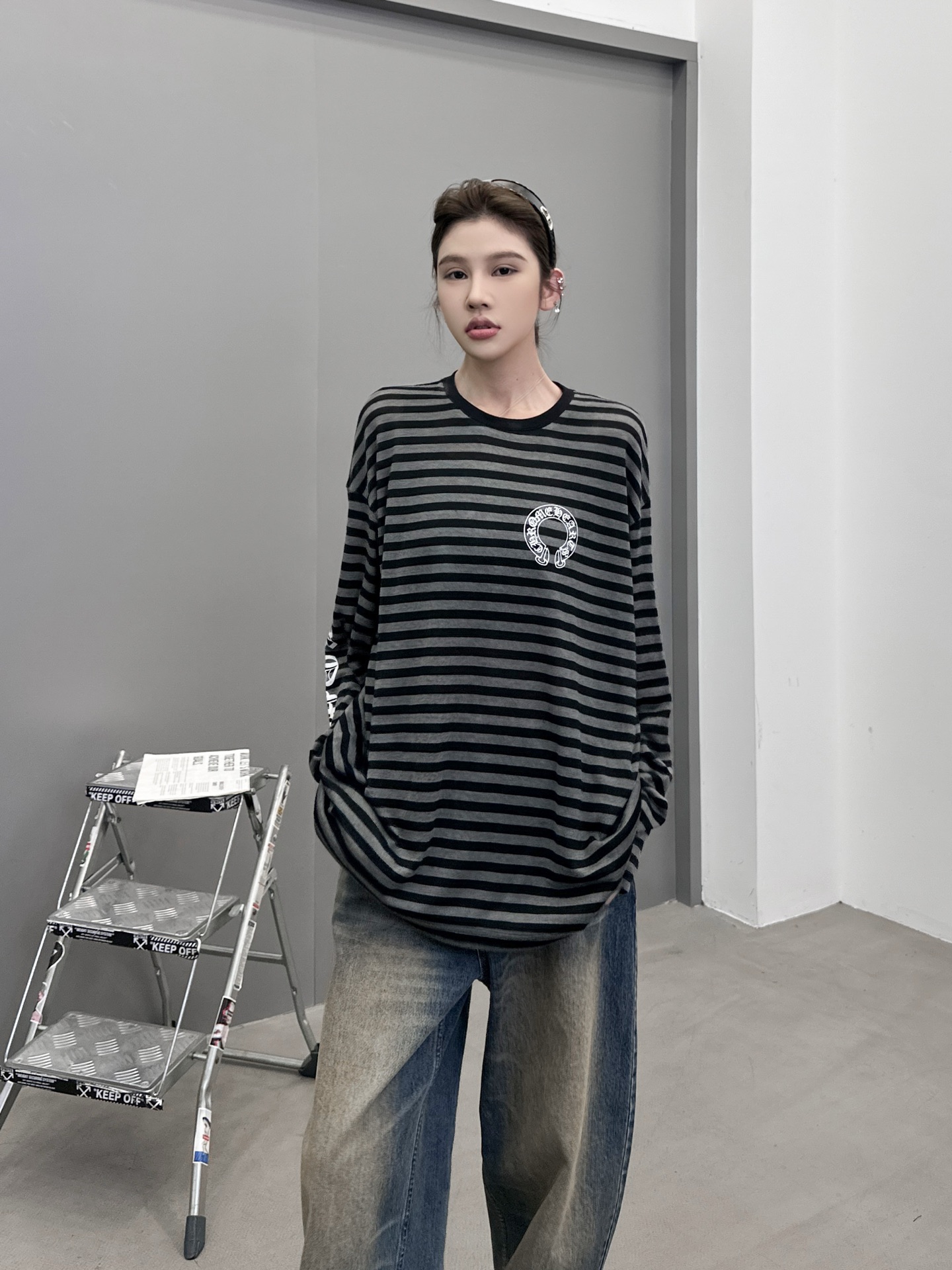 克罗心 ｜ 新款长袖t，经典四处印花标，日本进口天丝羊毛条纹面料，男女同款，尺码sml