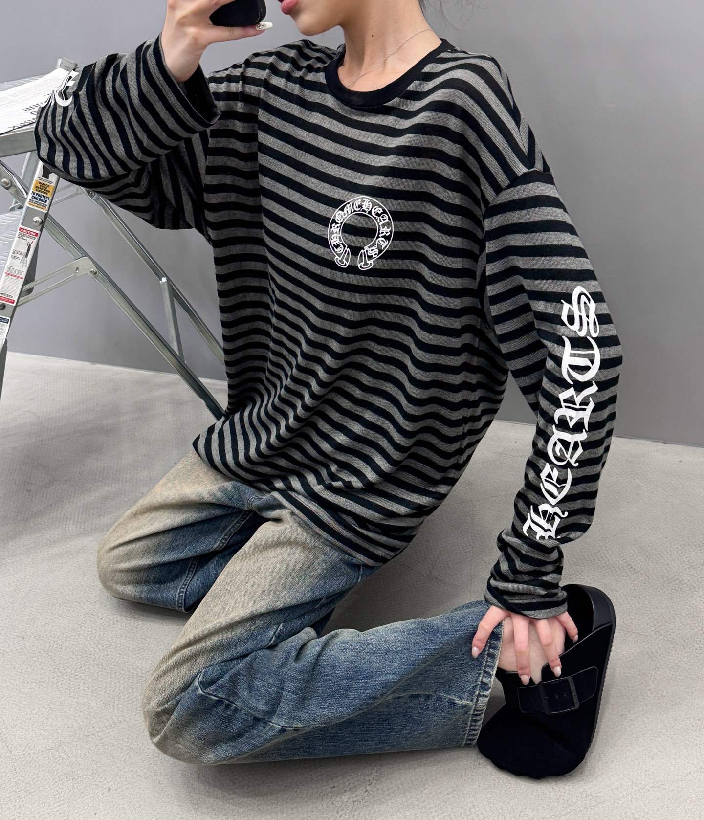 克罗心 ｜ 新款长袖t，经典四处印花标，日本进口天丝羊毛条纹面料，男女同款，尺码sml