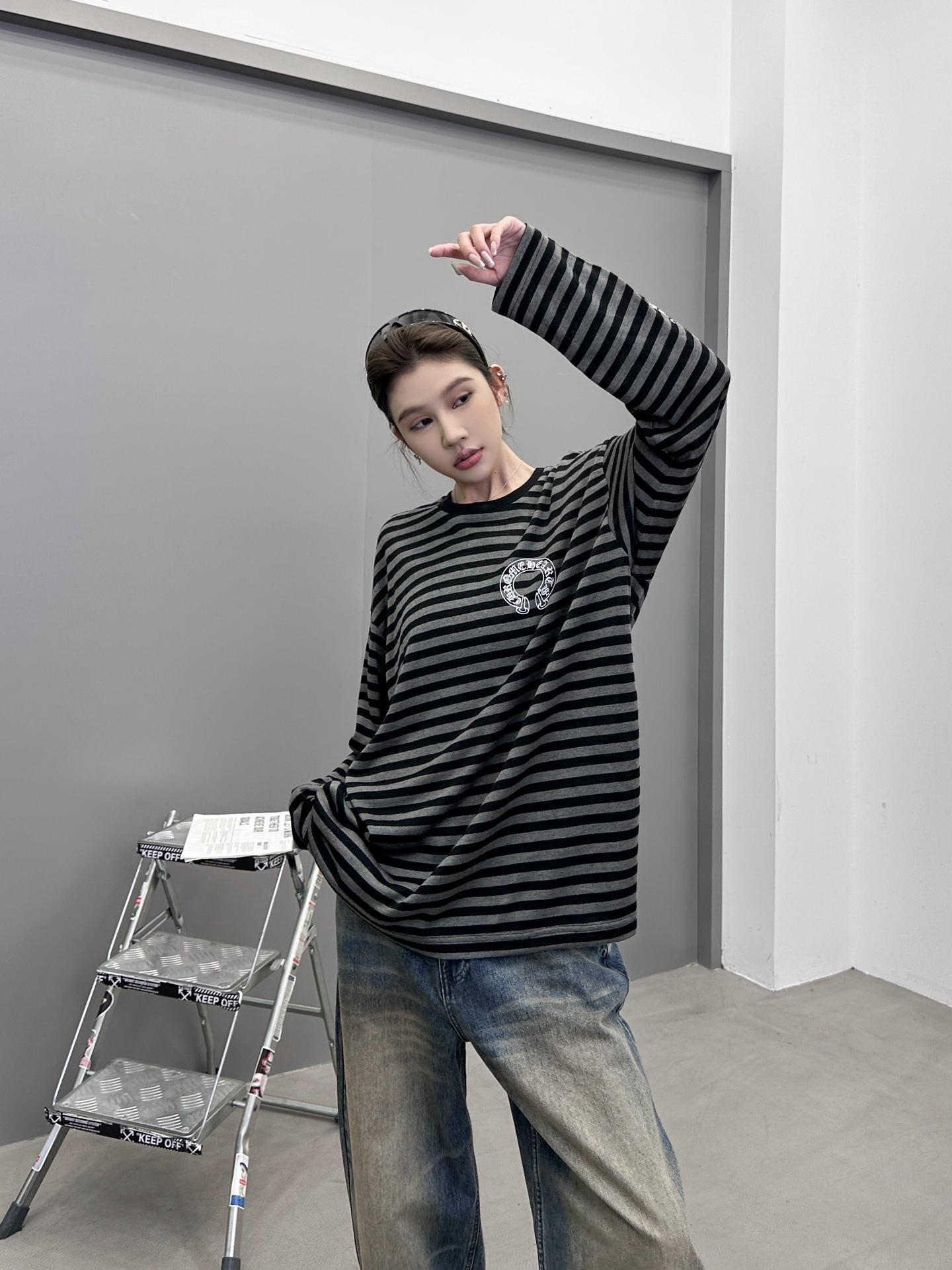 克罗心 ｜ 新款长袖t，经典四处印花标，日本进口天丝羊毛条纹面料，男女同款，尺码sml