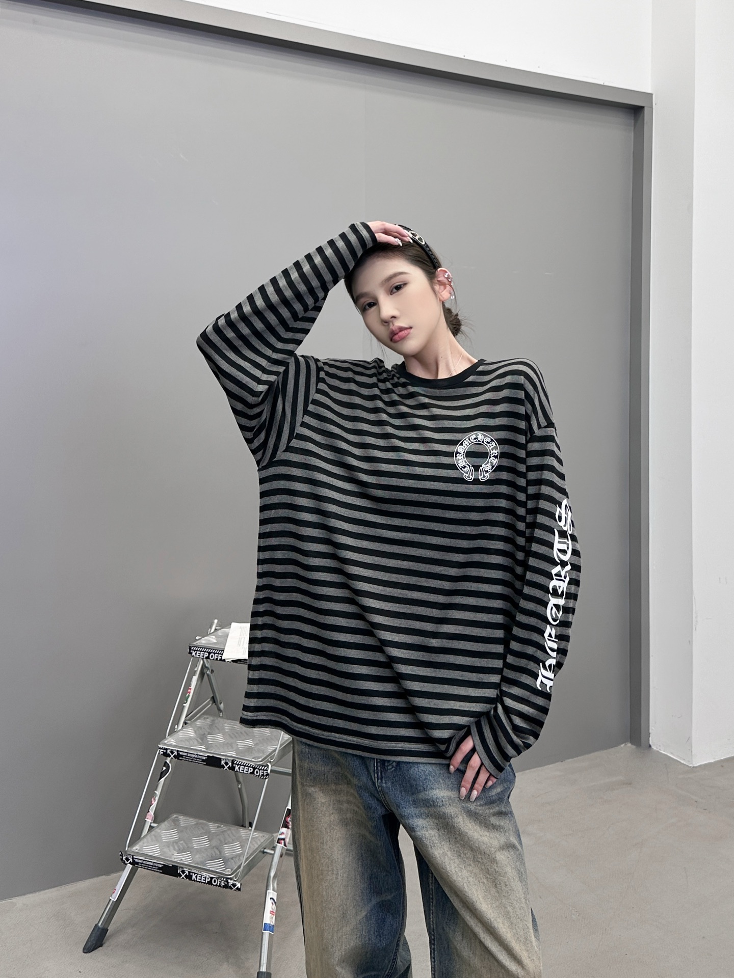 克罗心 ｜ 新款长袖t，经典四处印花标，日本进口天丝羊毛条纹面料，男女同款，尺码sml