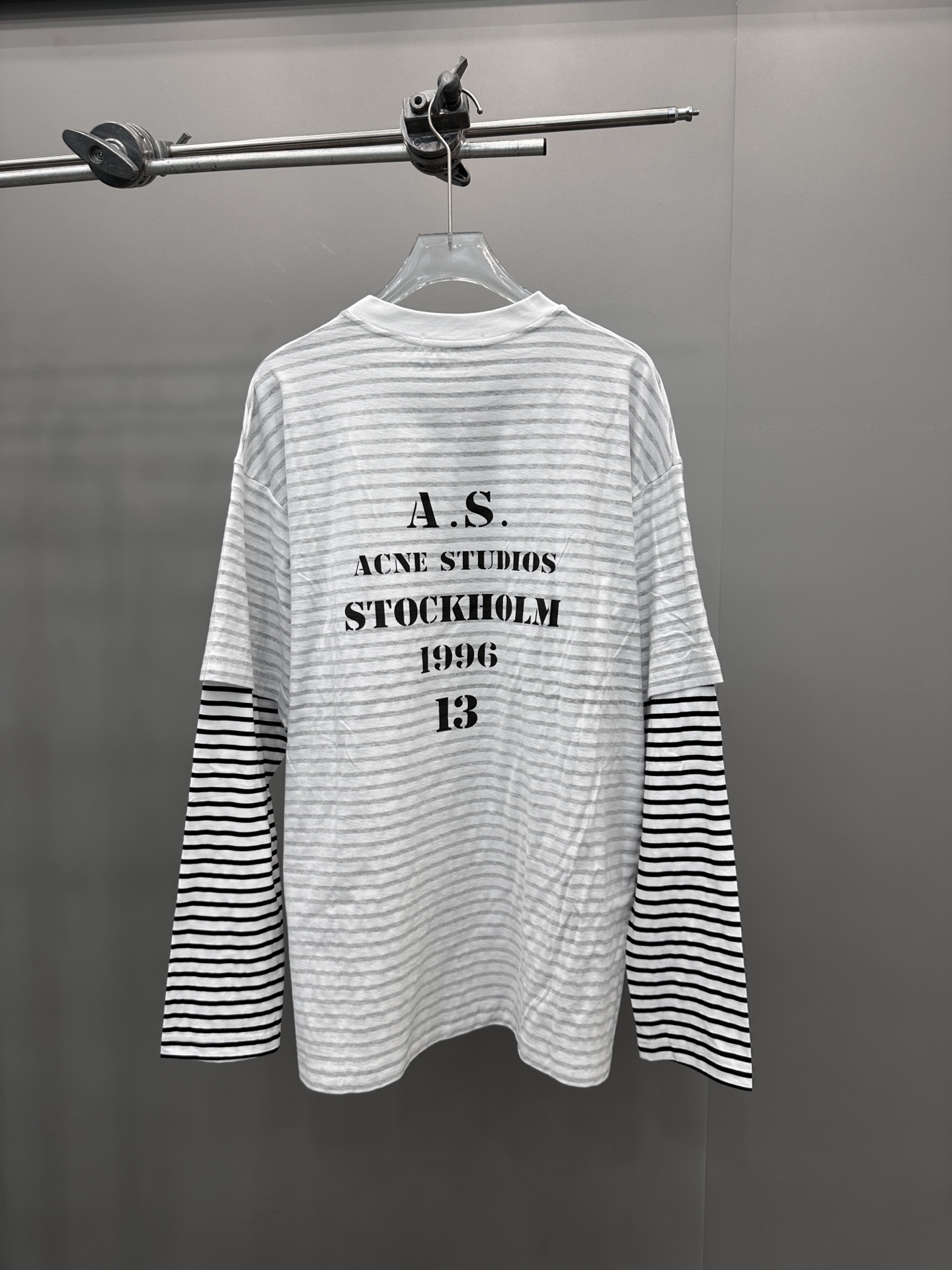 Acne ｜ 新款假两件长袖t，成衣洗水印花，坯布条纹印花工艺，假两件做工，男女同款，尺码sml